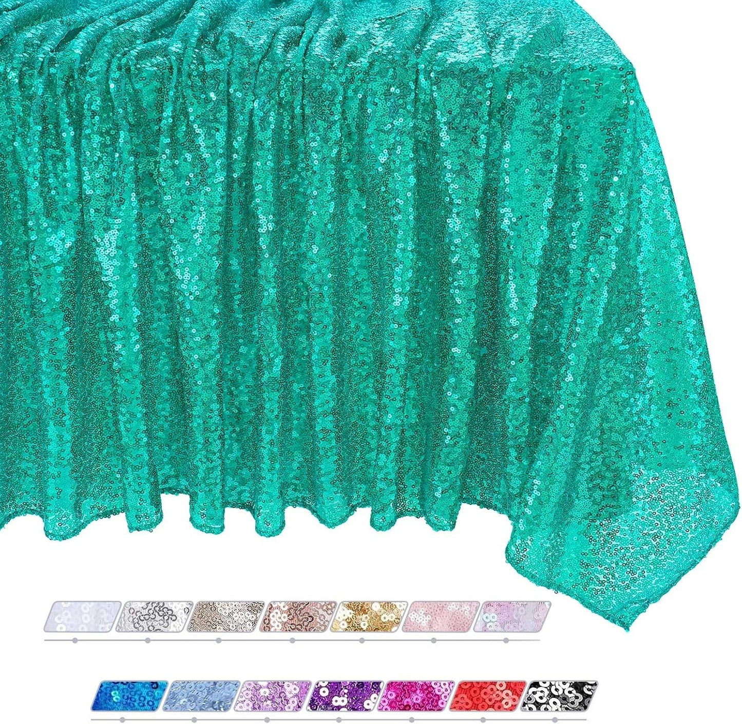 QueenDream Lake Green Party Decorations Sequin Tablecloth: Glitter Overlay 90x90 Inch Table Drapes for Banquet Wedding Theme Mermaid Party Planners