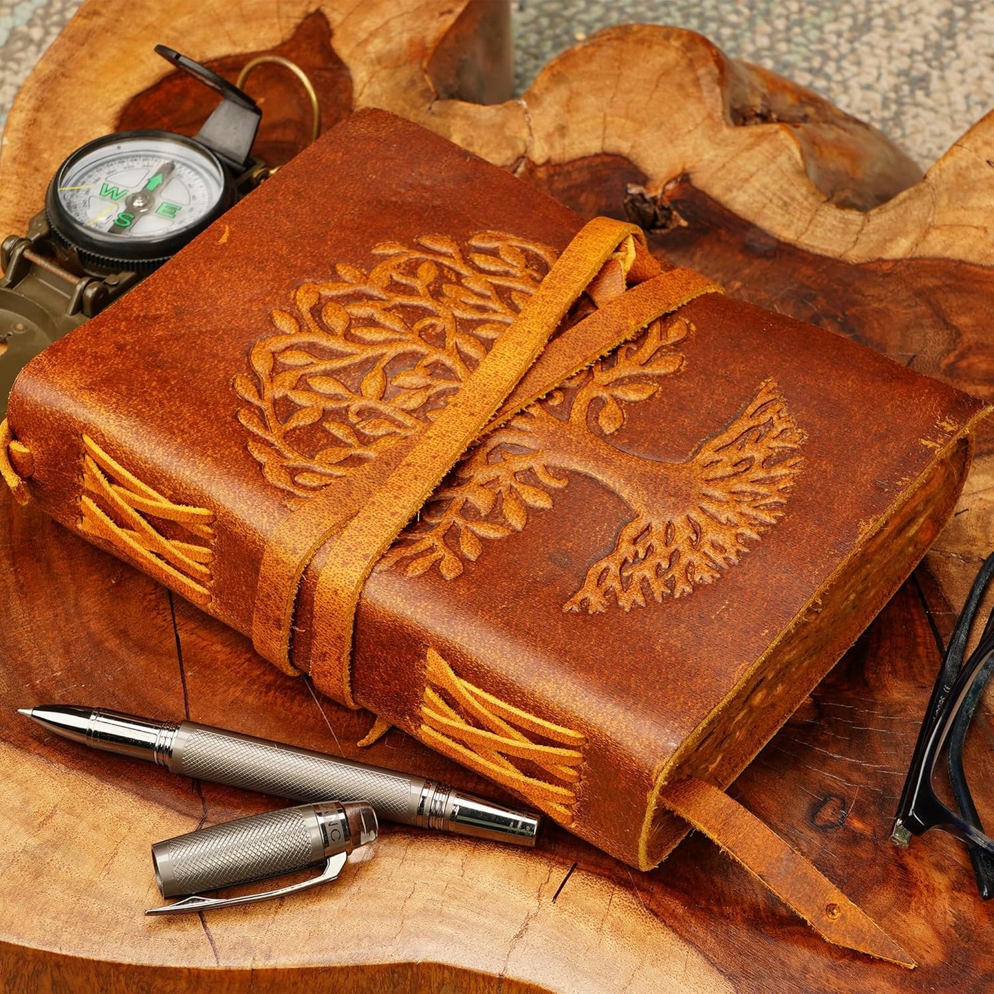LUXEORIA Tree Of Life Leather Journal for Women and Men, Handcrafted Leather Journal for Writing Womens, Sketchbook, Travel Diary with Unlined Deckle Paper, Tan 5x7