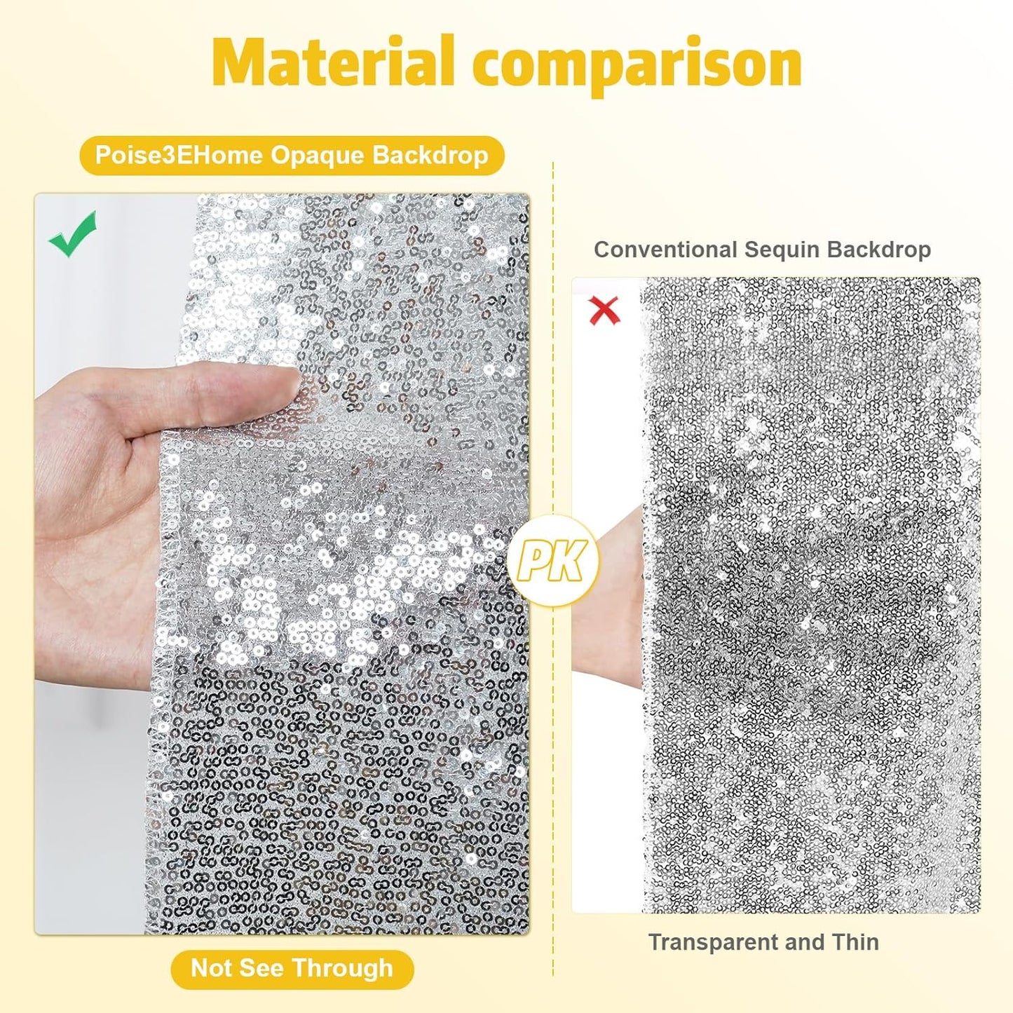 Poise3EHome 4x8ft Silver Sequin Backdrop, Upgrade Shimmer Backdrop for Wedding Christmas Decor, Party Photo Booths, and Event Decorations