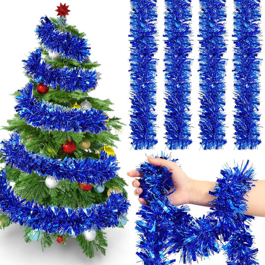 72 Feet Christmas Tinsel Garland Shiny Metallic Tinsel Twist Garland Streamers Ornaments Long Glitter Christmas Tree Hanging Decorations for Party Holiday Wedding Birthday Tree Wall Rail (Blue)