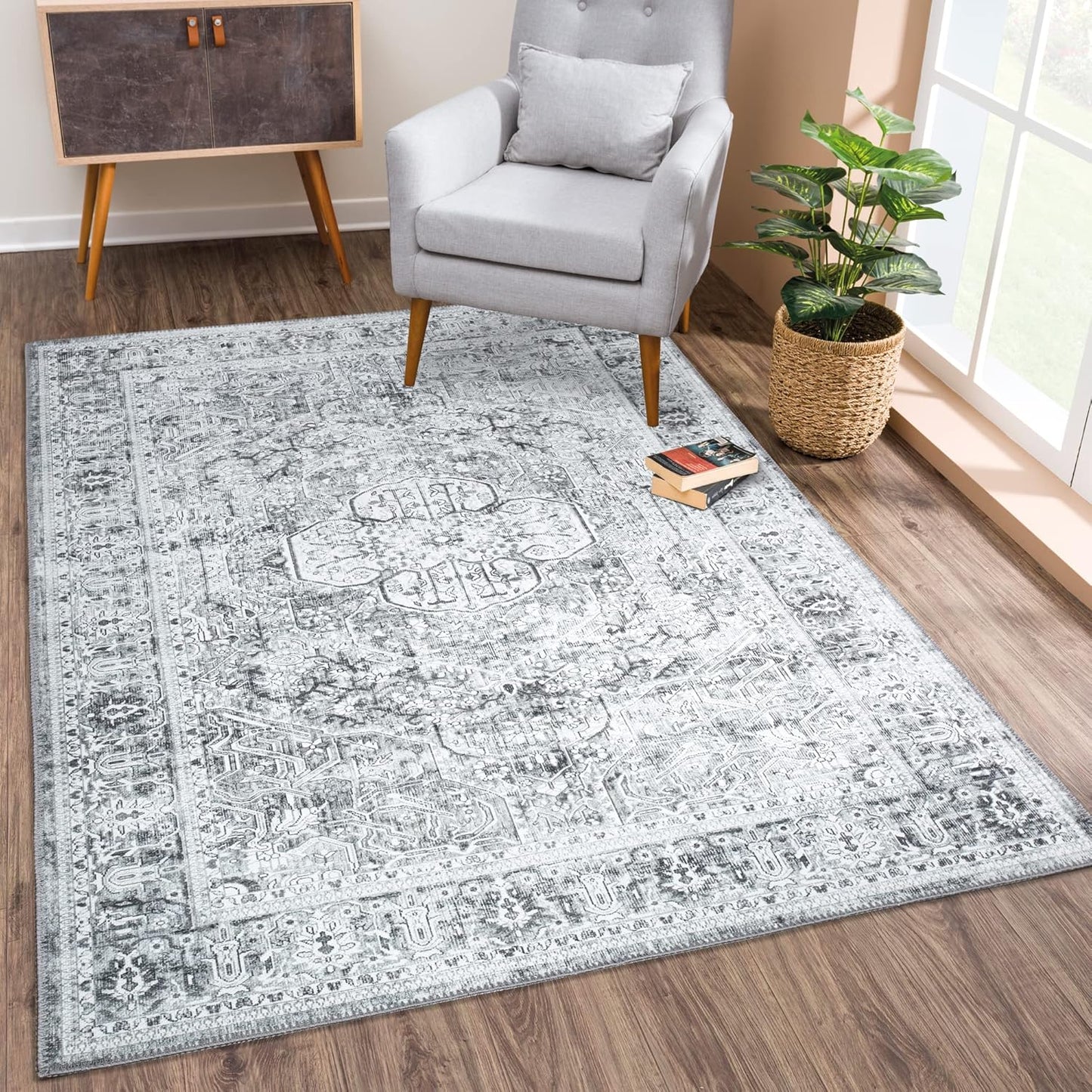 Bloom Rugs Washable Non-Slip 3' x 5' Rug - Gray/Charcoal Traditional Medallion Area Rug for Living Room, Bedroom, Dining Room, and Kitchen - Exact Size: 3' x 5'