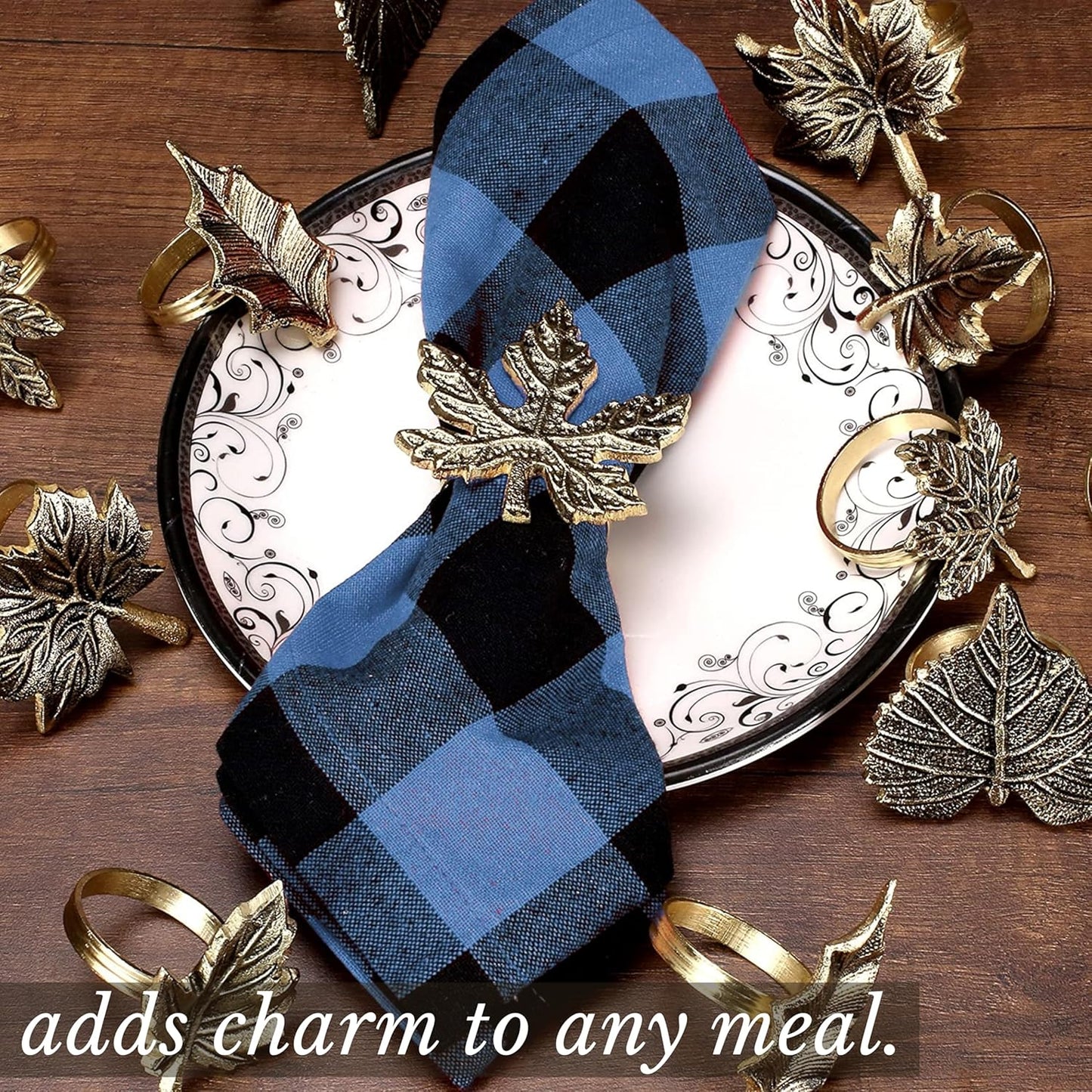 Rustic Napkin Rings Set of 12 - Elegant Leaf Napkin Holders for Dining Table, Wedding, Party, Holiday & Everyday Use - Handmade Decorative Table Accessories (Antique Gold) - ALPHA Living HOME