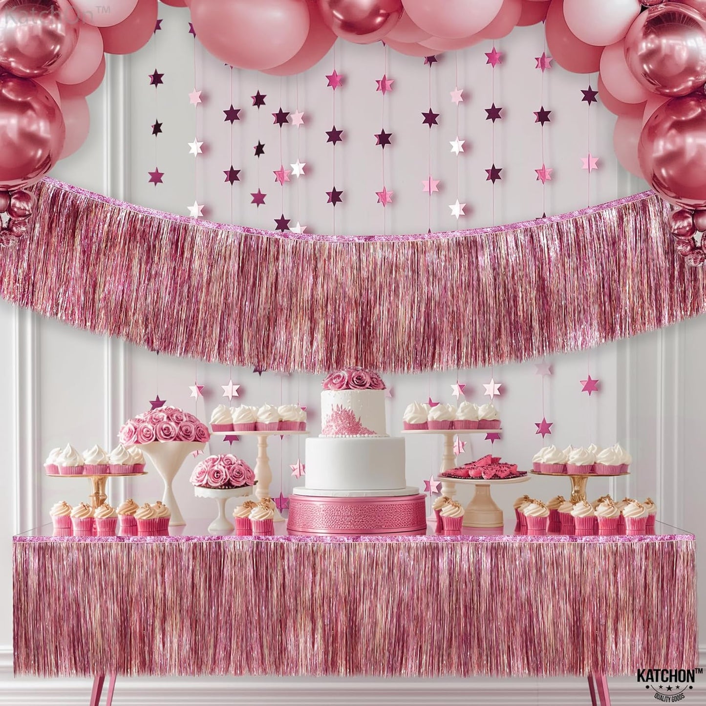 KatchOn, XtraLarge Pink Fringe Banner - 6.5 Ft,Pack of 2 | Fringe Garland, Pink Streamers for Birthday,Gender Reveal, Bachelorette Party Decorations | Flamingo Party Decorations