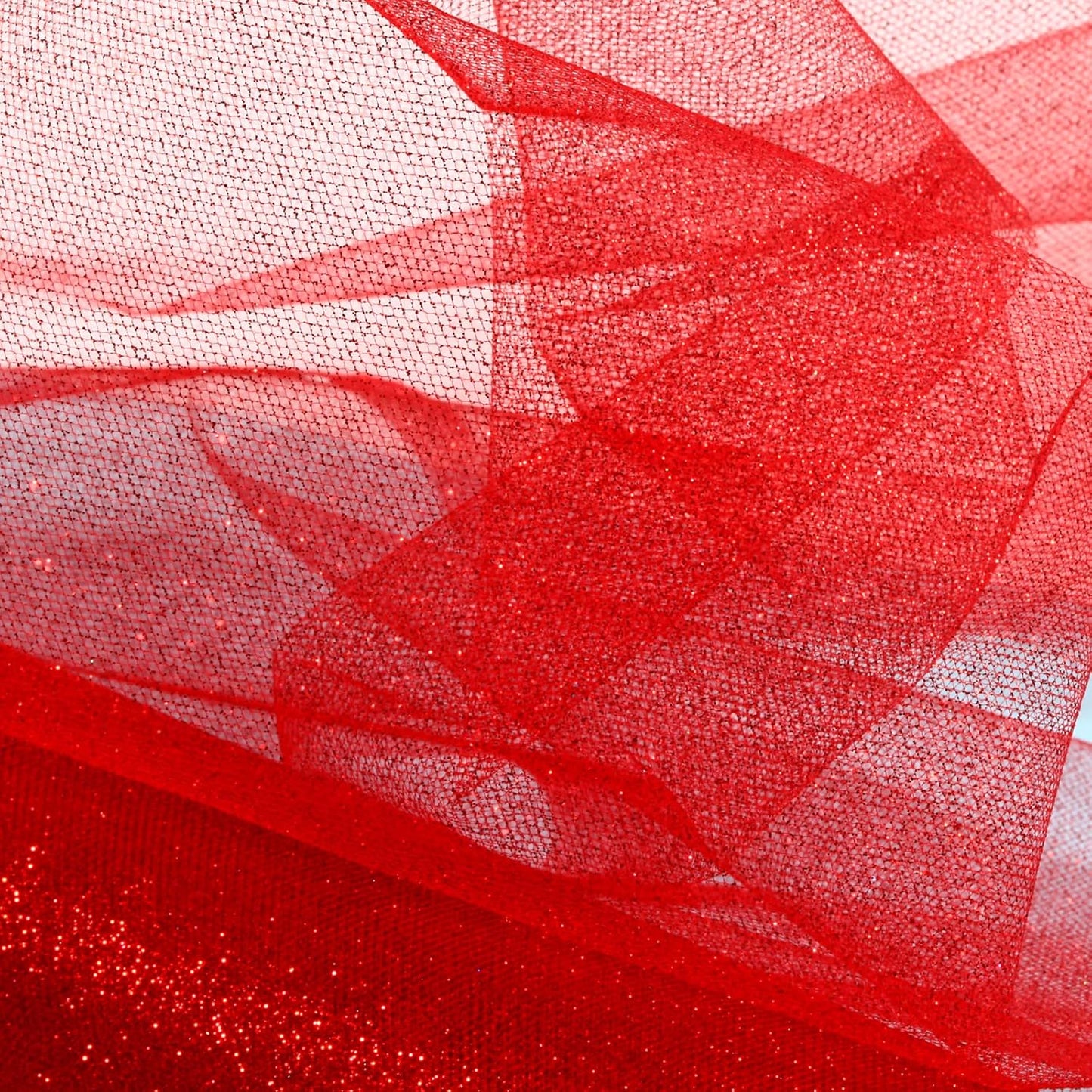 Sparkling Tulle Rolls, 15” by 30 Yards (90FT) Glitter Tulle Spool Ribbon Fabric for Wedding Birthday Bridal Shower Tutu Skirt Party Gift Wrapping (Red)