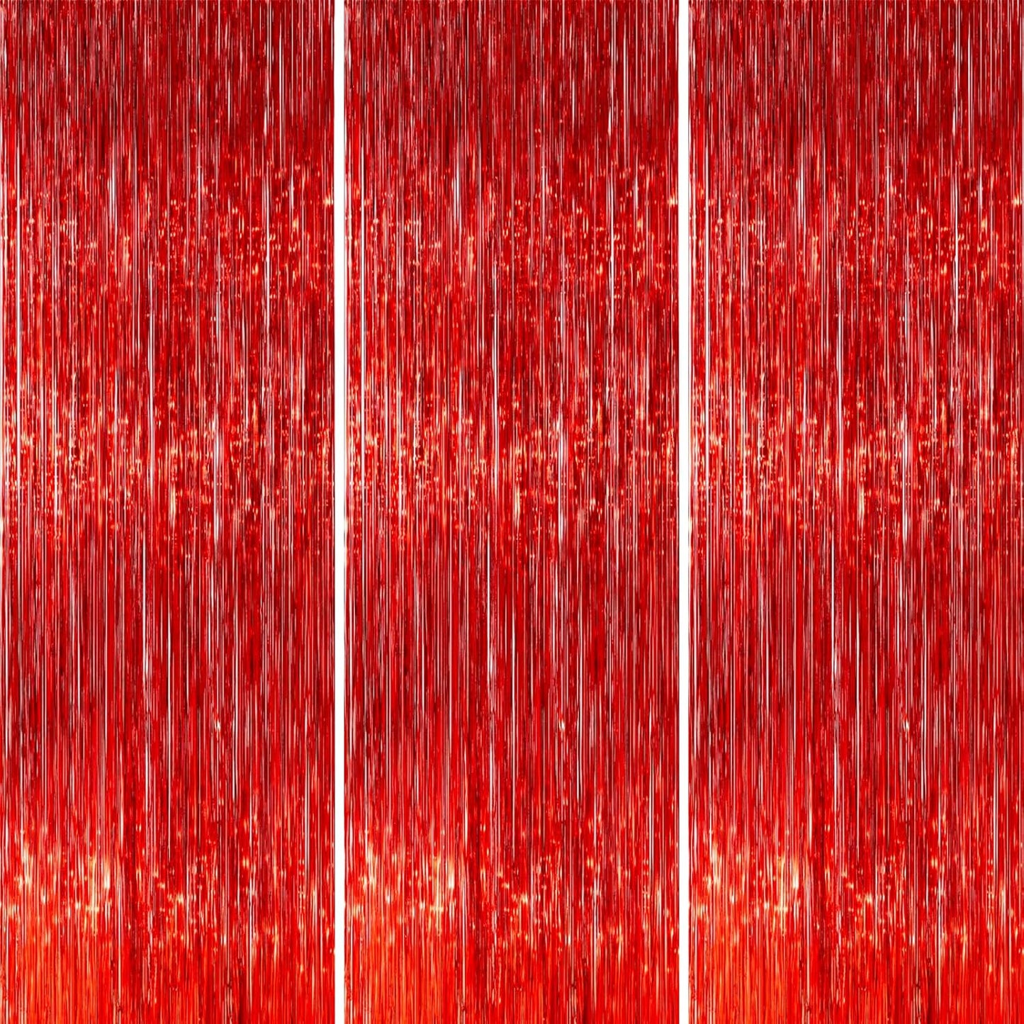PartyWoo Red Streamers Fringe Curtain Backdrop 3 pcs 8.2 ft Tinsel Foil Backdrop for Baby Shower Graduation Birthday Girls Mothers Day Casino Firefighter Red Carpet Cherry Theme Party Decorations