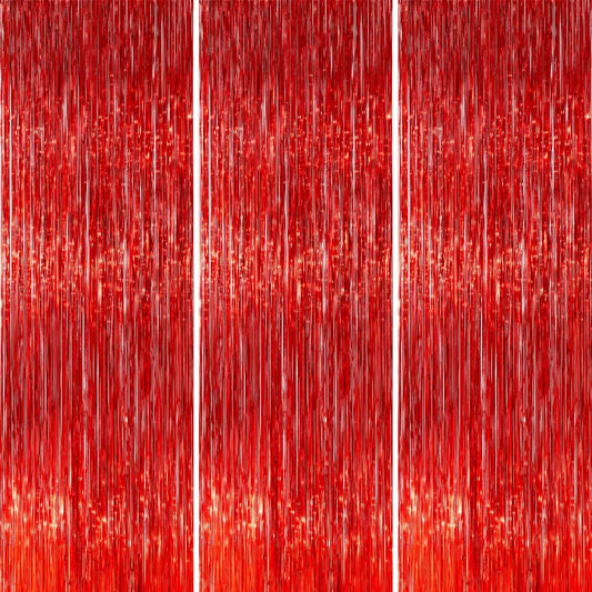 PartyWoo Red Streamers Fringe Curtain Backdrop 3 pcs 8.2 ft Tinsel Foil Backdrop for Baby Shower Graduation Birthday Girls Mothers Day Casino Firefighter Red Carpet Cherry Theme Party Decorations