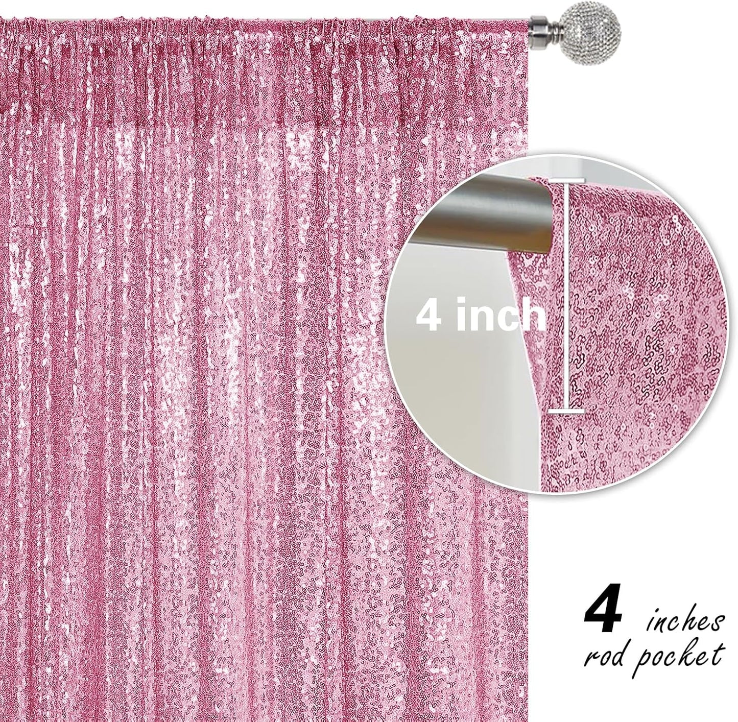Pink Sequin Backdrop Curtain 4 Pieces 2FTx8FT Glitter Photography Backdrop for Party Wedding Birthday Christmas Decorations