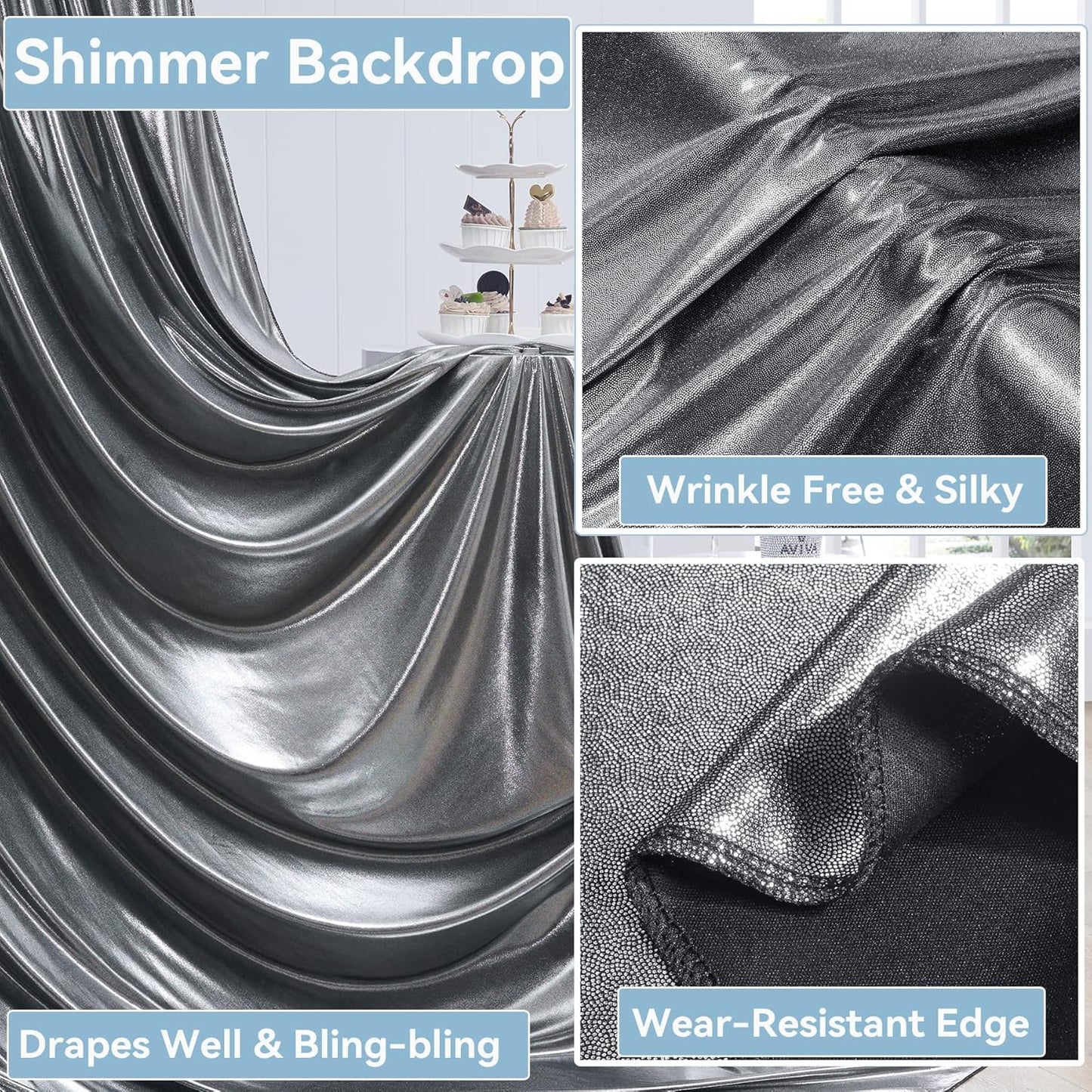 10x10 ft Wrinkle Free Black Silver Sequin Backdrop Curtain for Parties,Thick Not Fall Glitter Wedding Backdrop Drapes,2 Panels 5x10ft Shimmer Photo Back Drop Cloth for Birthday Photography Background