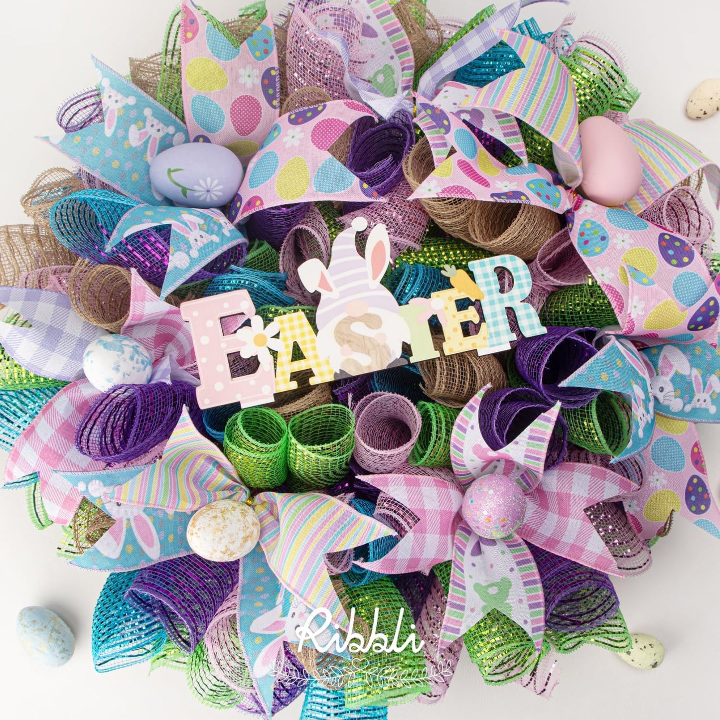 Ribbli 2 Rolls Turquoise Blue Mesh Ribbon,10 inch x 30 feet(10Yard) Each Roll,Metallic Turquoise with Blue Foil,Use for Wreath Swags and Christmas Decoration