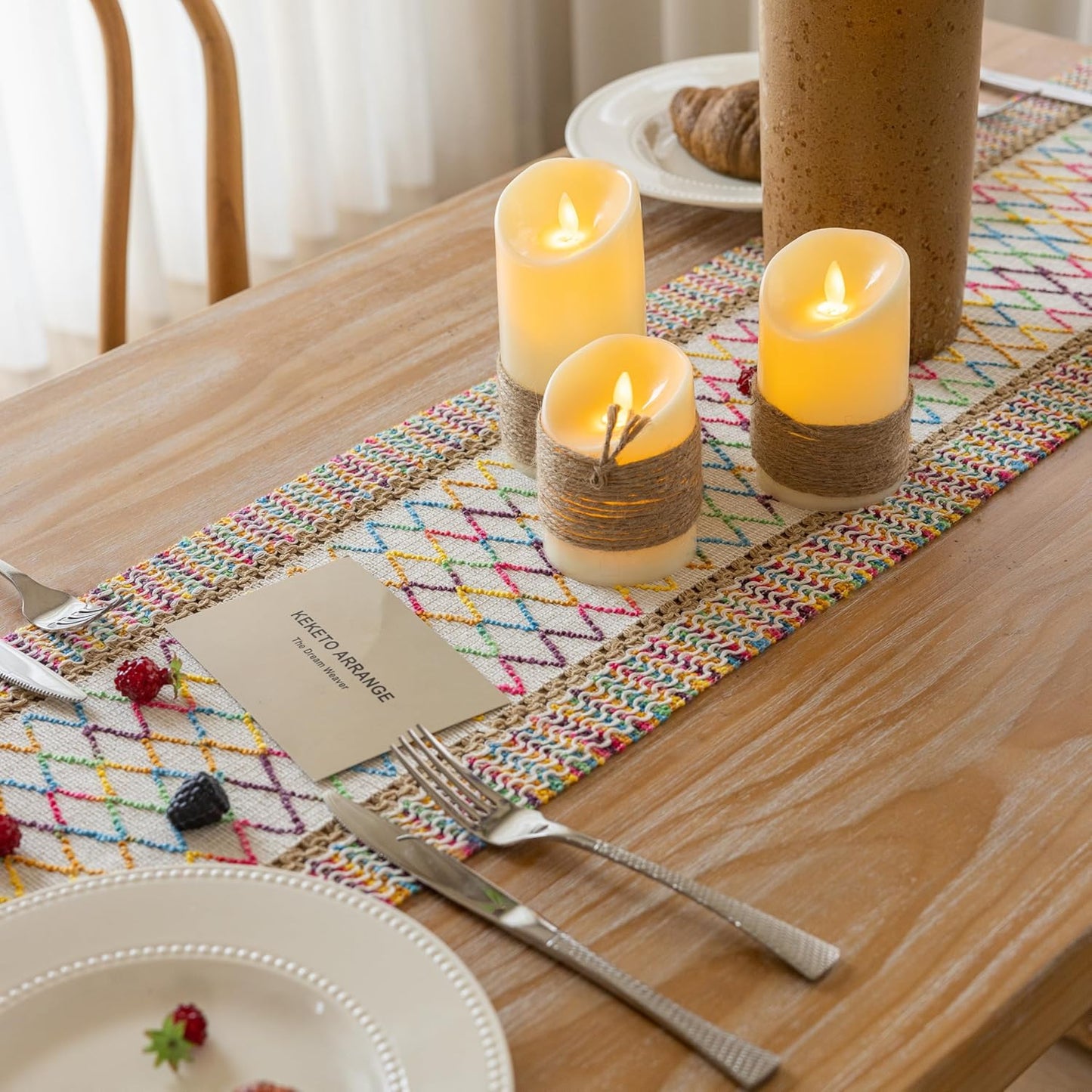 Boho Table Runner Colorful for Home Decor 12x48 Inches Farmhouse Macrame Burlap Jute Rustic Dining Kitchen Centerpiece Bohemian Decor French Country Baby Bridal Shower Decorations