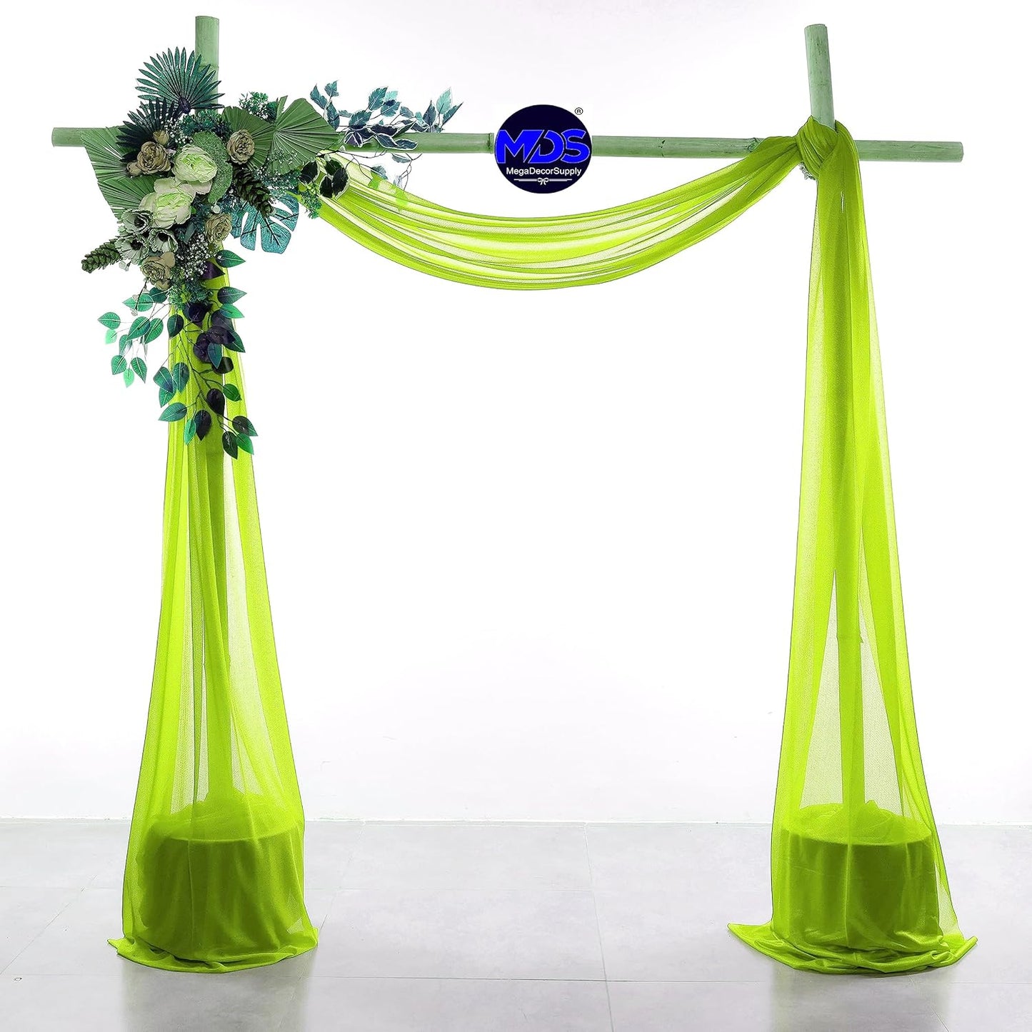 MDS Halloween Chiffon Draping Fabric - 2 Panel, 30" Wide x 50ft Long - Sheer Spooky Arbor & Canopy Drapery for Haunted House Backdrops, Party Ceilings, DIY Costumes & Themed Events - Parrot Green