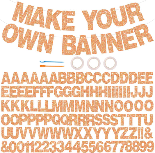 BEISHIDA 116 PCS Glitter Color Orange DIY Letter Banner Kit Make Your Own Banner，Including 111 Letters and Numbers 3 Rope and 6 Threading Device,Customized for Birthday Halloween Wedding Party Decor