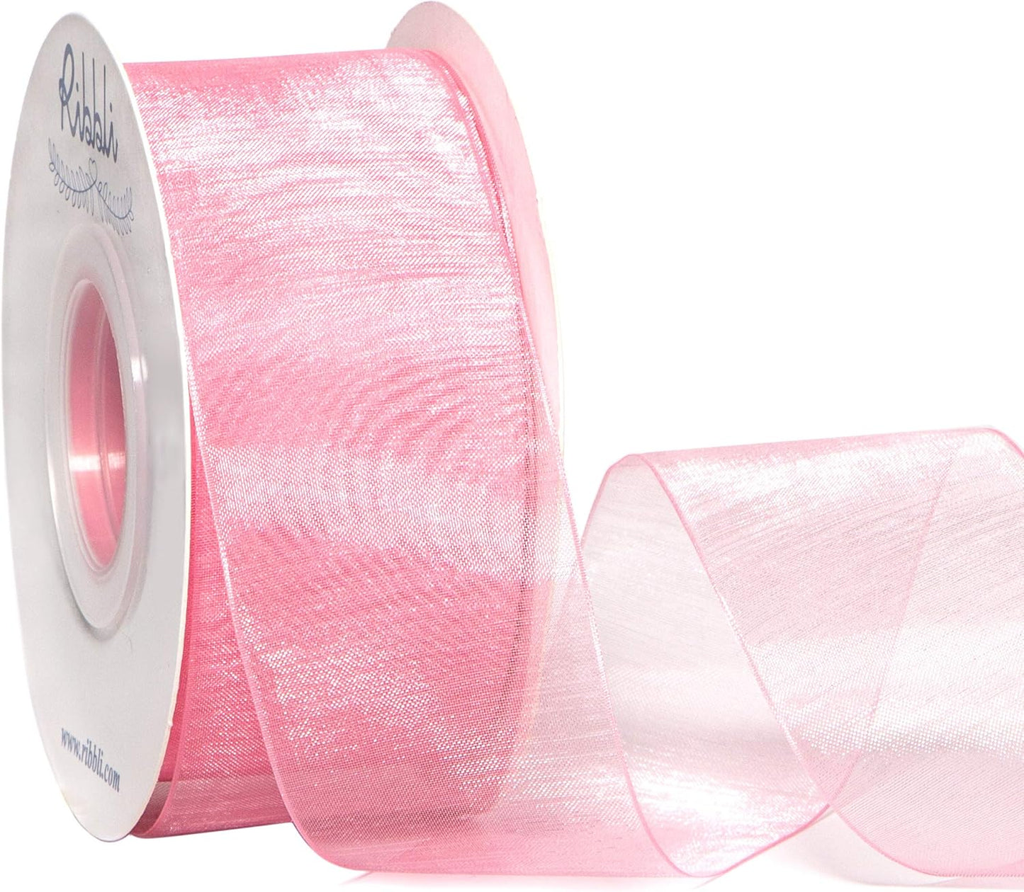 Ribbli Rose Pink Sheer Organza Ribbon,1-1/2 Inches x Continuous 50 Yard Use for Gift Wrapping,Bouquet Wrapping,Wedding Decoration,All Crafting and Sewing