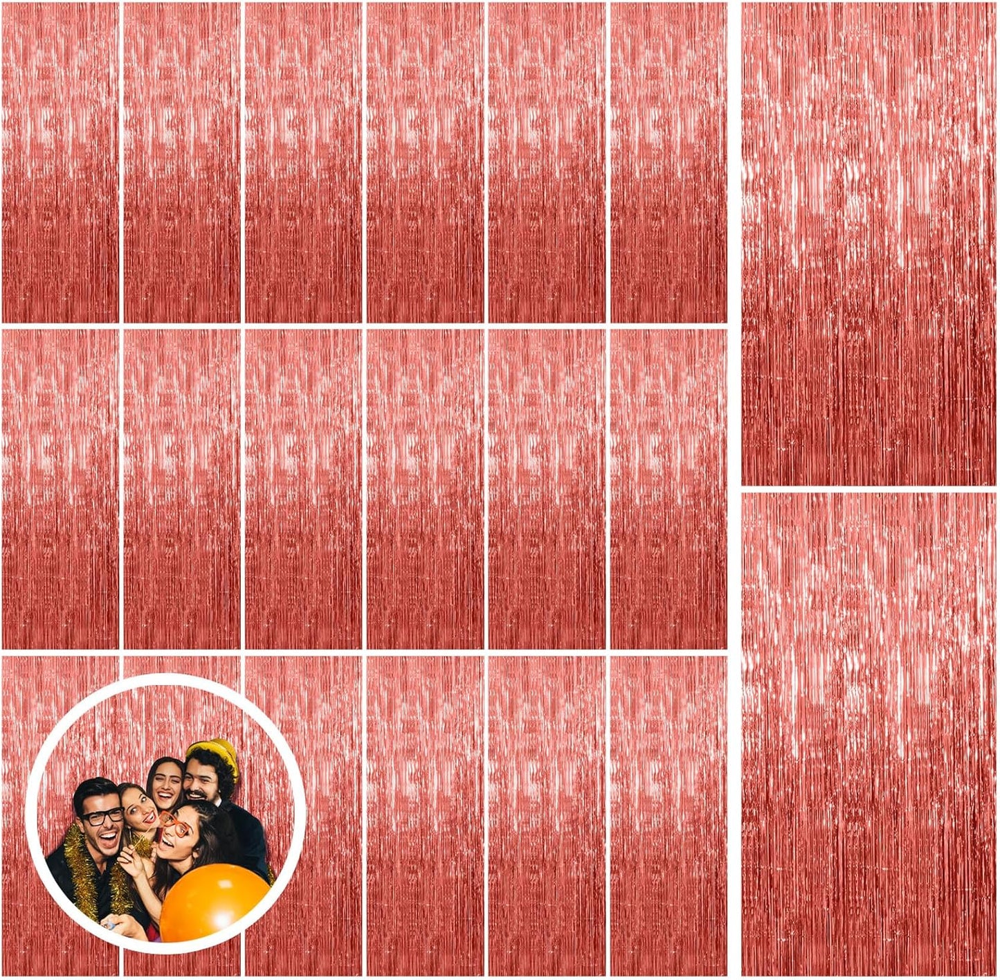 20 Pack Rose Gold Fringe Curtain Backdrop Birthday Bachelorette Party Decorations Metallic Tinsel Streamers Foil Backdrop Christmas Graduation Wedding New Year Party Decorations