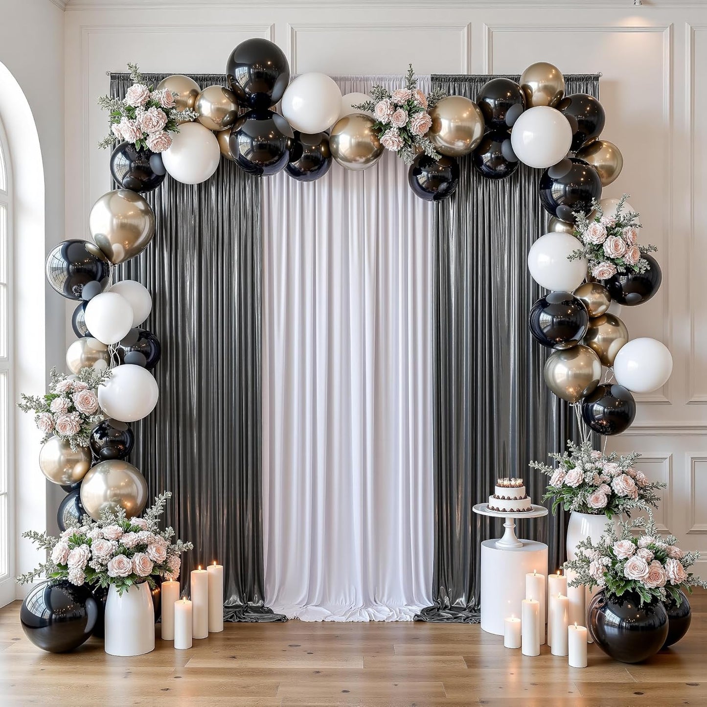 gogoparti 10x10FT Charcoal Silver Sequin Backdrop Curtain - 2 Panels of 5x10FT Wrinkle-Free Glitter Drapes for Photography, Birthdays, Weddings & Graduations