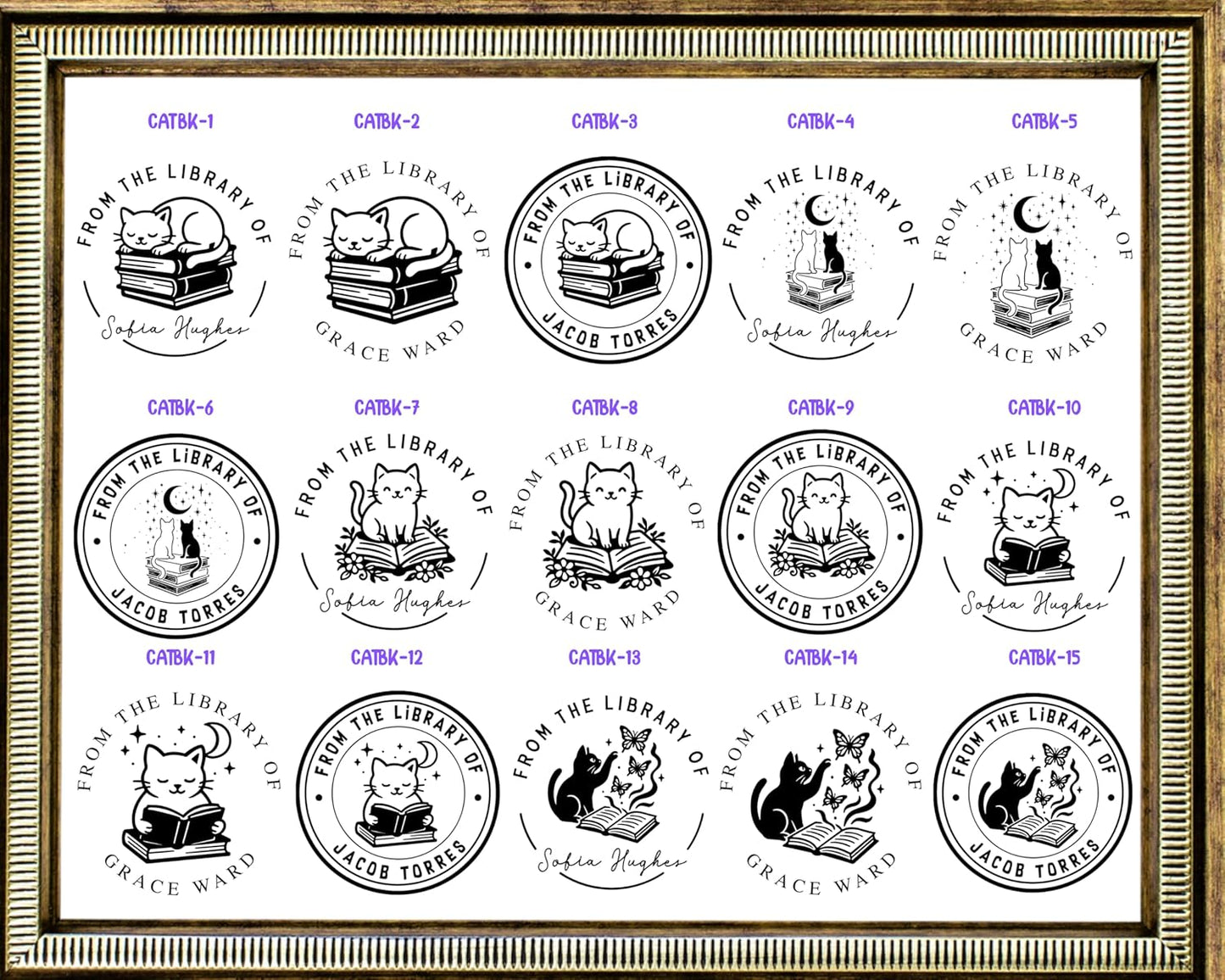 STAMPI Custom Book Embosser or Personalized Book Stamp – from The Library of Design | Swords, Cats, Dragon, Coffee & Floral Options | Gift for Book Lovers & Readers (Cat Set)