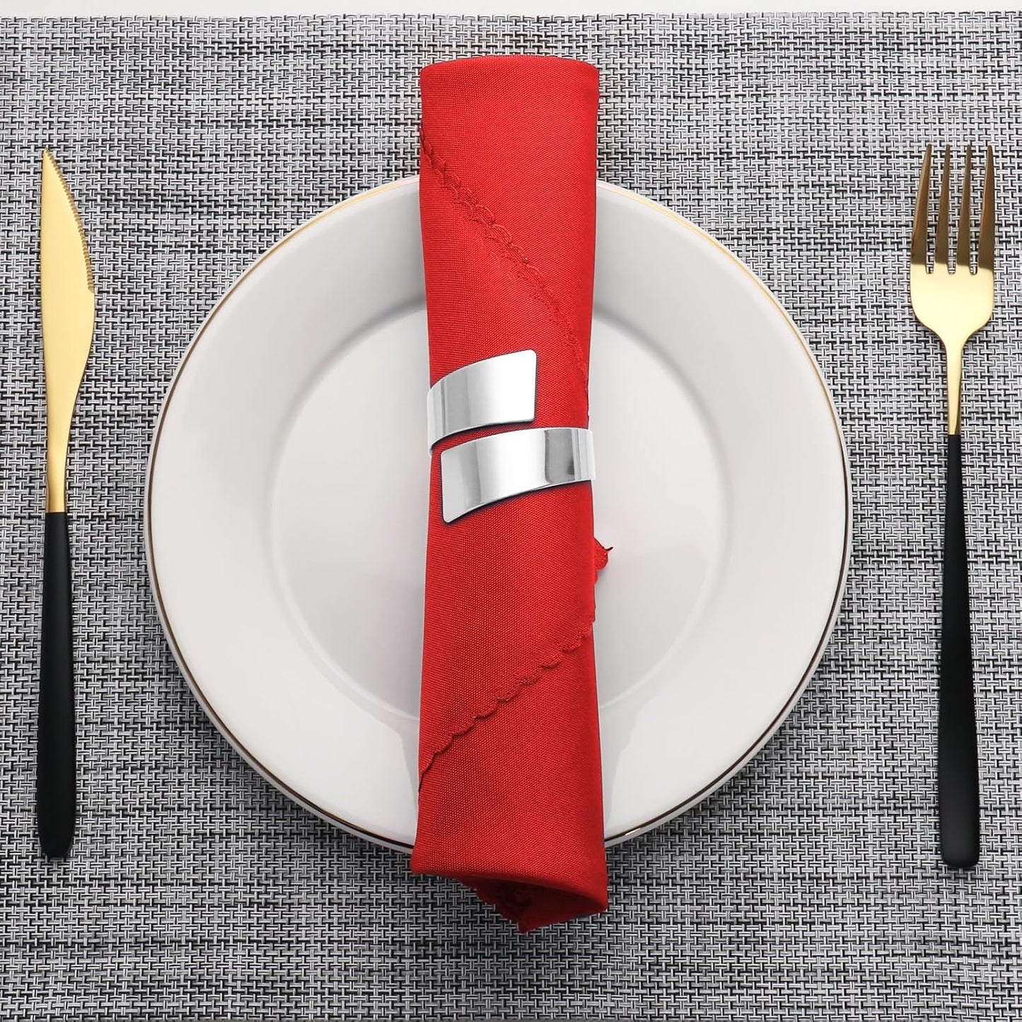 Silver Napkin Rings Set of 10, Metal Material (Silver, Normal)