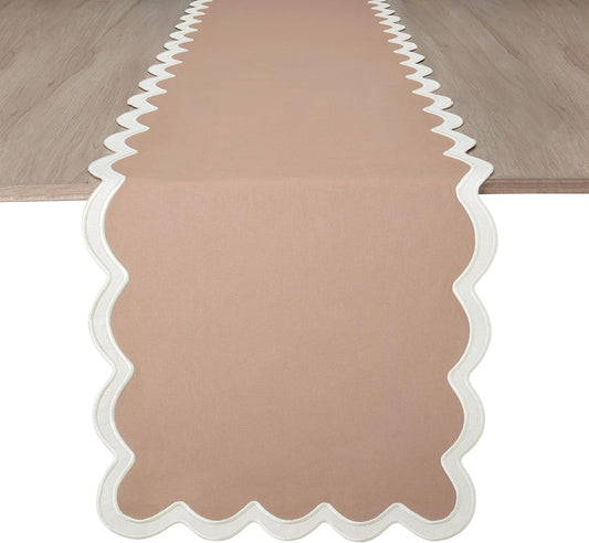 Folkulture Table Runners | Fall Table Runner 72 inches Long | Scallop Table Runner for Fall Decor or Boho Decor | Brown Table Runners for Dining Room | Thanksgiving Decorations for Home