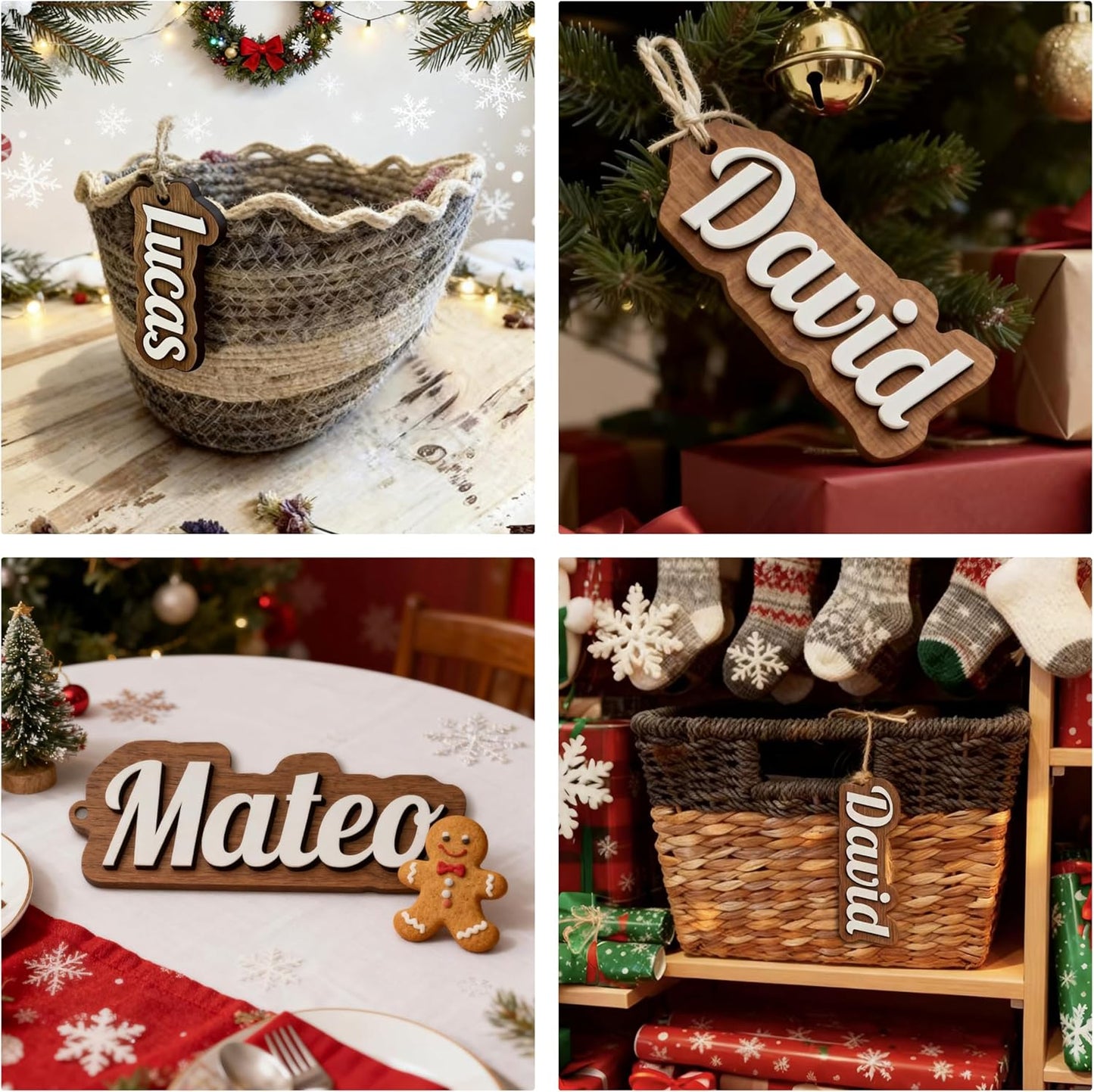 1Pcs Personalized Christmas Stocking Name Tags Custom Wooden Stocking Name Tag Customized Letters Tags Custom Xmas Stockings Hanging Tag Gifts for Christmas Stockings
