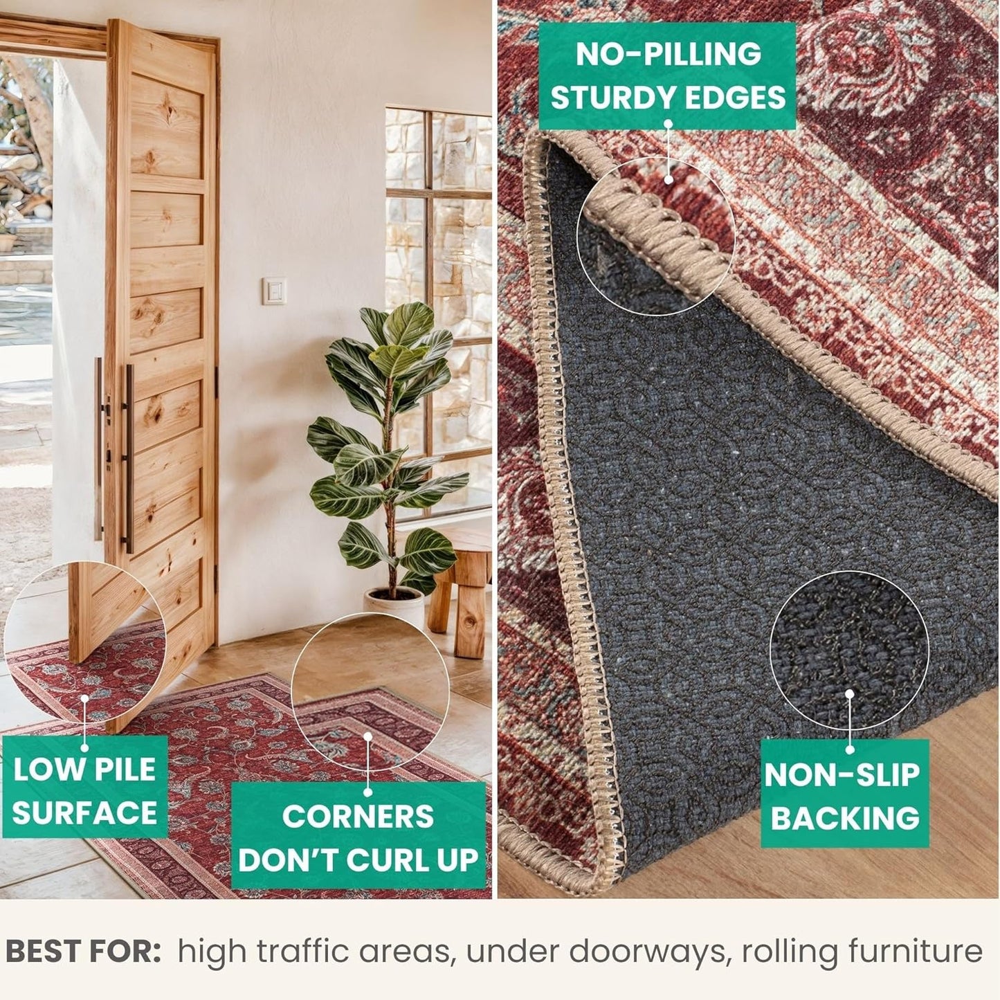 Bloom Rugs Washable Non-Slip 8' x 10' Rug - Red/Beige Traditional Bordered Area Rug for Living Room, Bedroom, Dining Room, and Kitchen - Exact Size: 8' x 10'