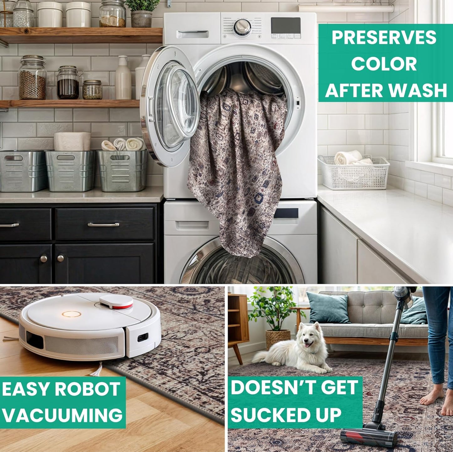 Bloom Rugs Washable Non-Slip 10 ft Runner - Light Tan/Blue Traditional Oriental Runner for Entryway, Hallway, Bathroom, and Kitchen - Exact Size: 2.5' x 10'