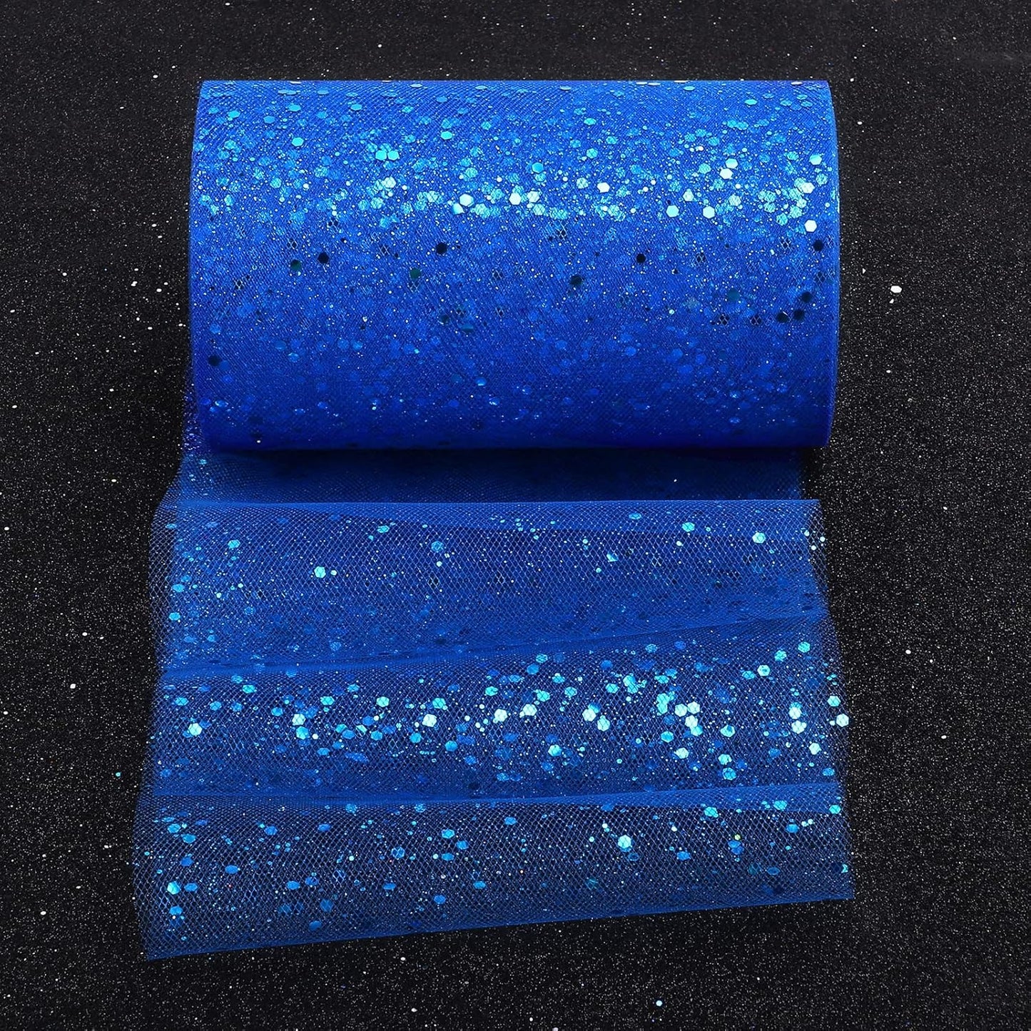Glitter Tulle Rolls, 6” by 50 Yards (150FT) Sparkling Tulle Spool Ribbon Sequin Tulle Netting Fabric for Tutu Skirt Wedding Birthday Baby Shower(Royal Blue)
