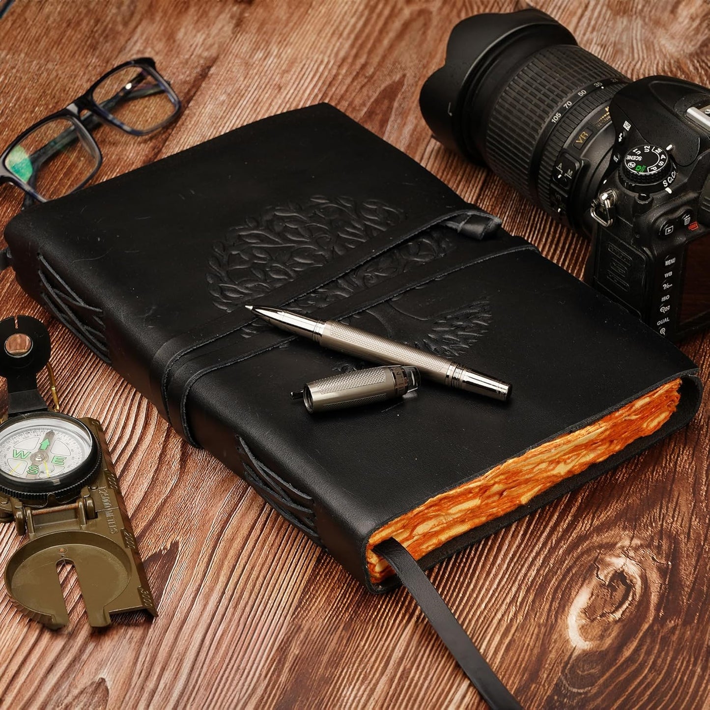 LUXEORIA Tree Of Life Leather Journal for Women and Men, Handcrafted Leather Journal for Writing Womens, Sketchbook, Travel Diary with Unlined Deckle Paper, Black 7x10