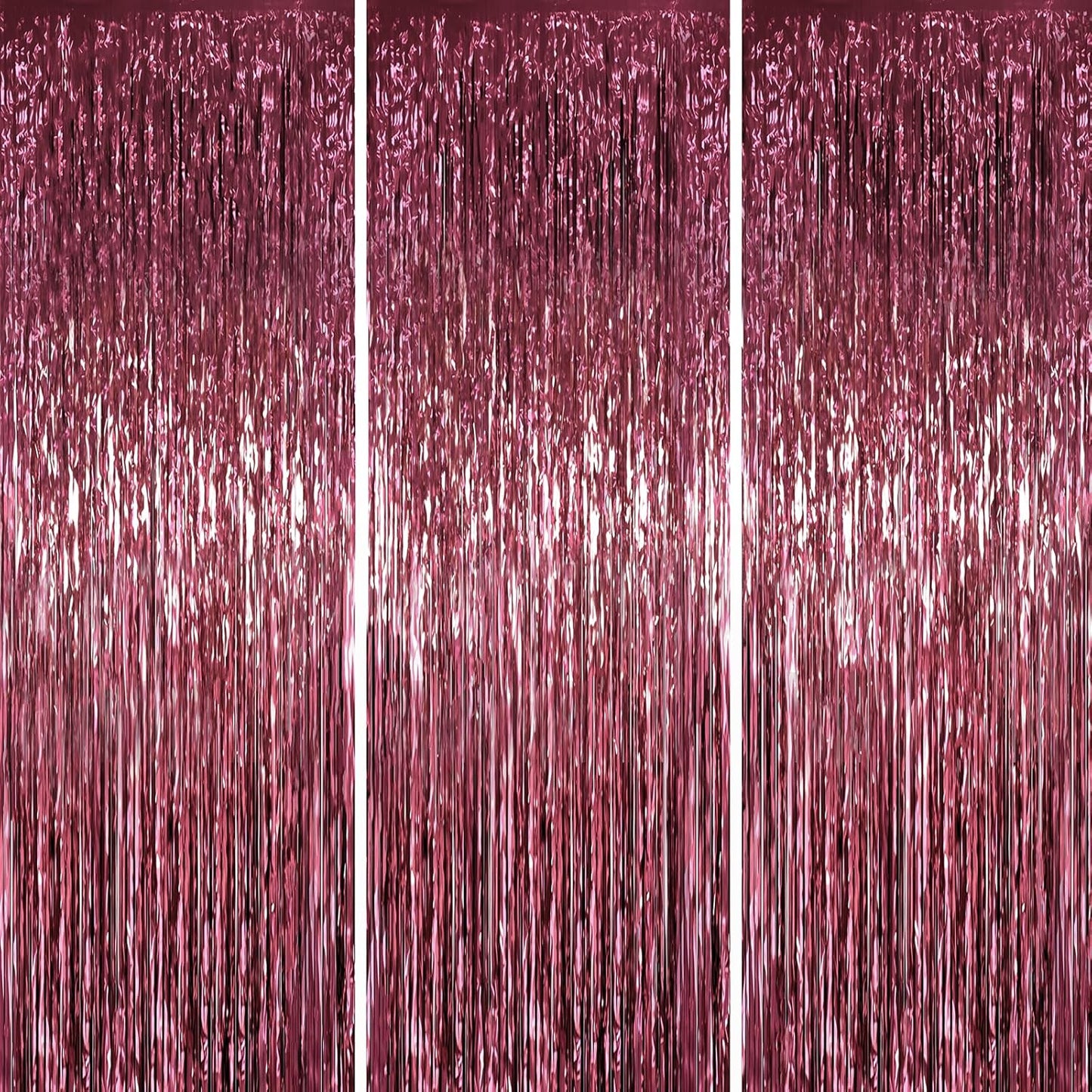 3 Pack 3.3 x 6.6 ft Burgundy Foil Fringe Backdrop Curtains, Tinsel Streamers Party Decorations, Fringe Backdrop for Birthday, Baby Shower, Gender Reveal, Graduation