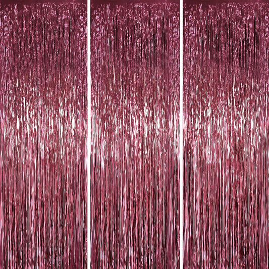 3 Pack 3.3 x 6.6 ft Burgundy Foil Fringe Backdrop Curtains, Tinsel Streamers Party Decorations, Fringe Backdrop for Birthday, Baby Shower, Gender Reveal, Graduation