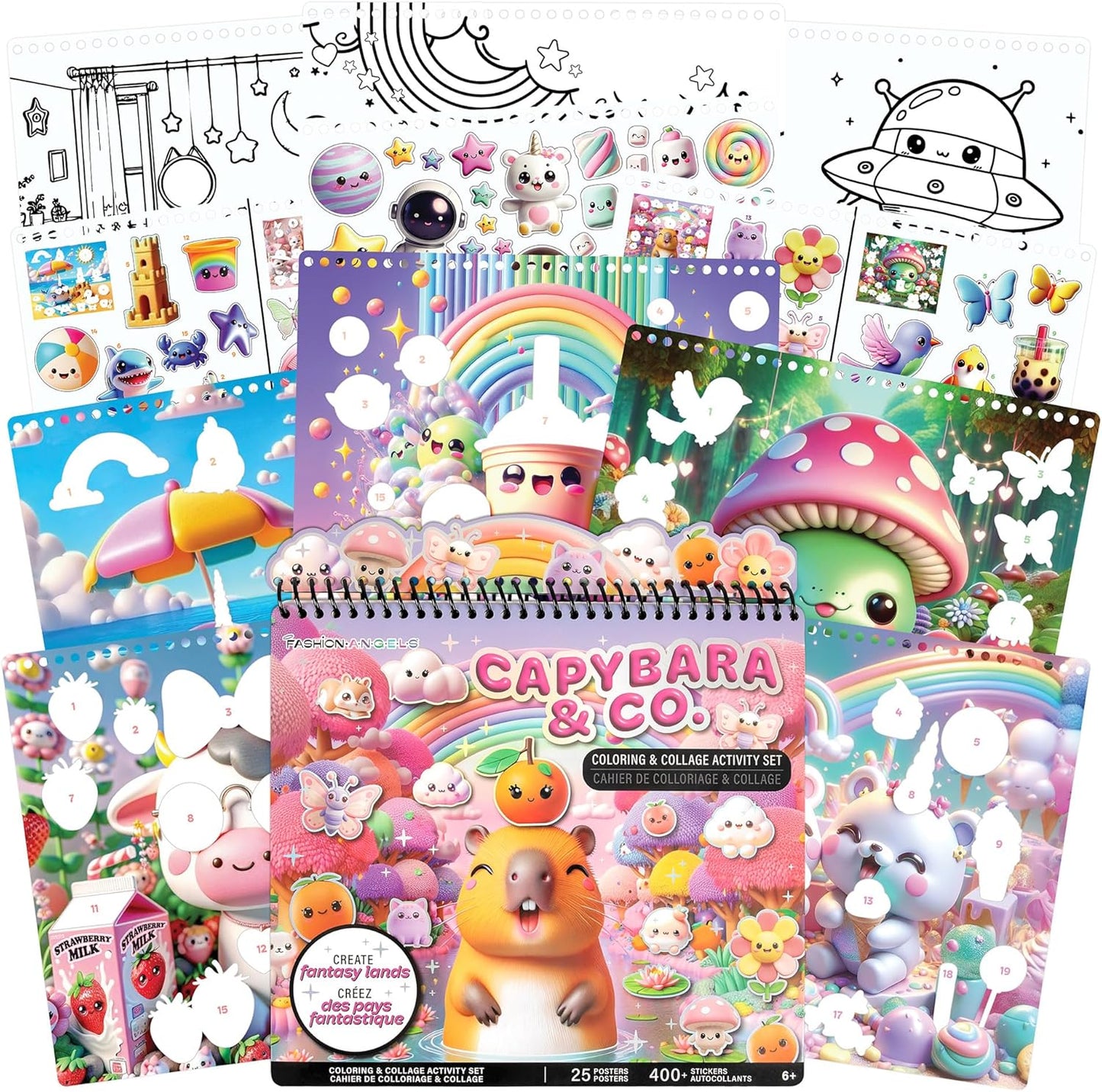 Fashion Angels Capybara & Co. Collage Activity Set, Includes 8 Sticker Sheets, 10 Sticker-by-Number Posters & 15 Drawing Pages, for Ages 6+