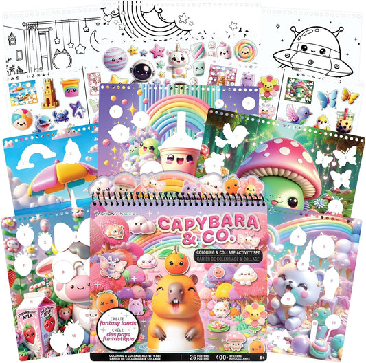 Fashion Angels Capybara & Co. Collage Activity Set, Includes 8 Sticker Sheets, 10 Sticker-by-Number Posters & 15 Drawing Pages, for Ages 6+