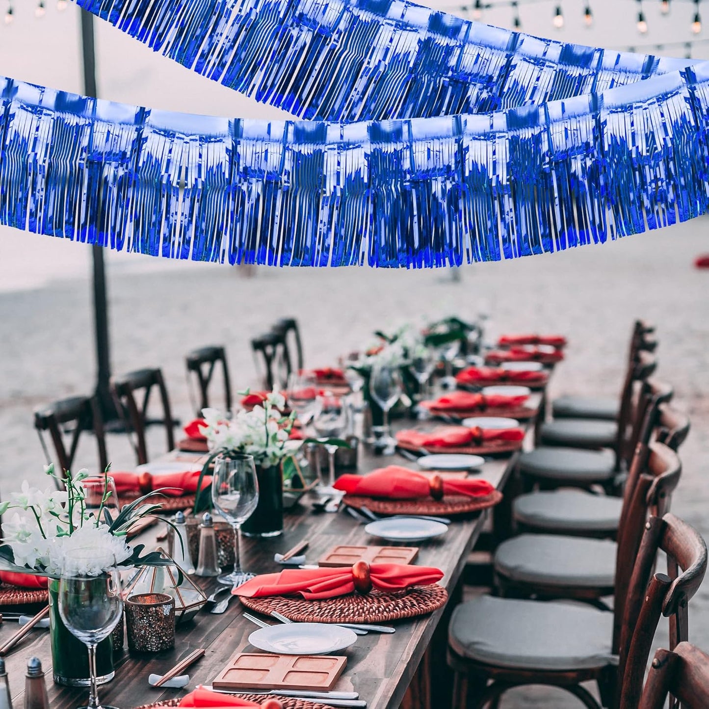 4 Pack Iridescent Float Fringe Curtains, Metallic Foil Fringe Garland Shiny Tassel Foil Parade Float Decorations for Trailer Car Graduation Homecoming Outdoor Indoor Party (Royal Blue)