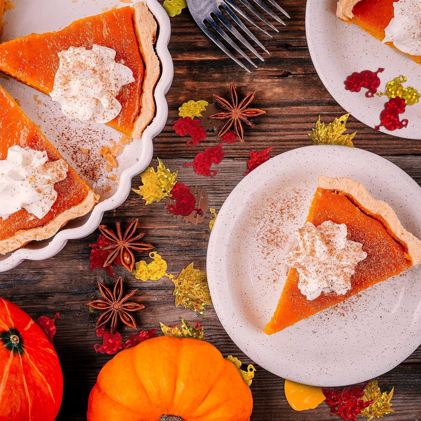 Autumn Fall Confetti Glitter Sequin Thanksgiving Maple Leaves Turkey Pumpkin Confetti Sprinkles Table Decorations for Home Fall Thanksgiving Party Supplies, 2.1 oz