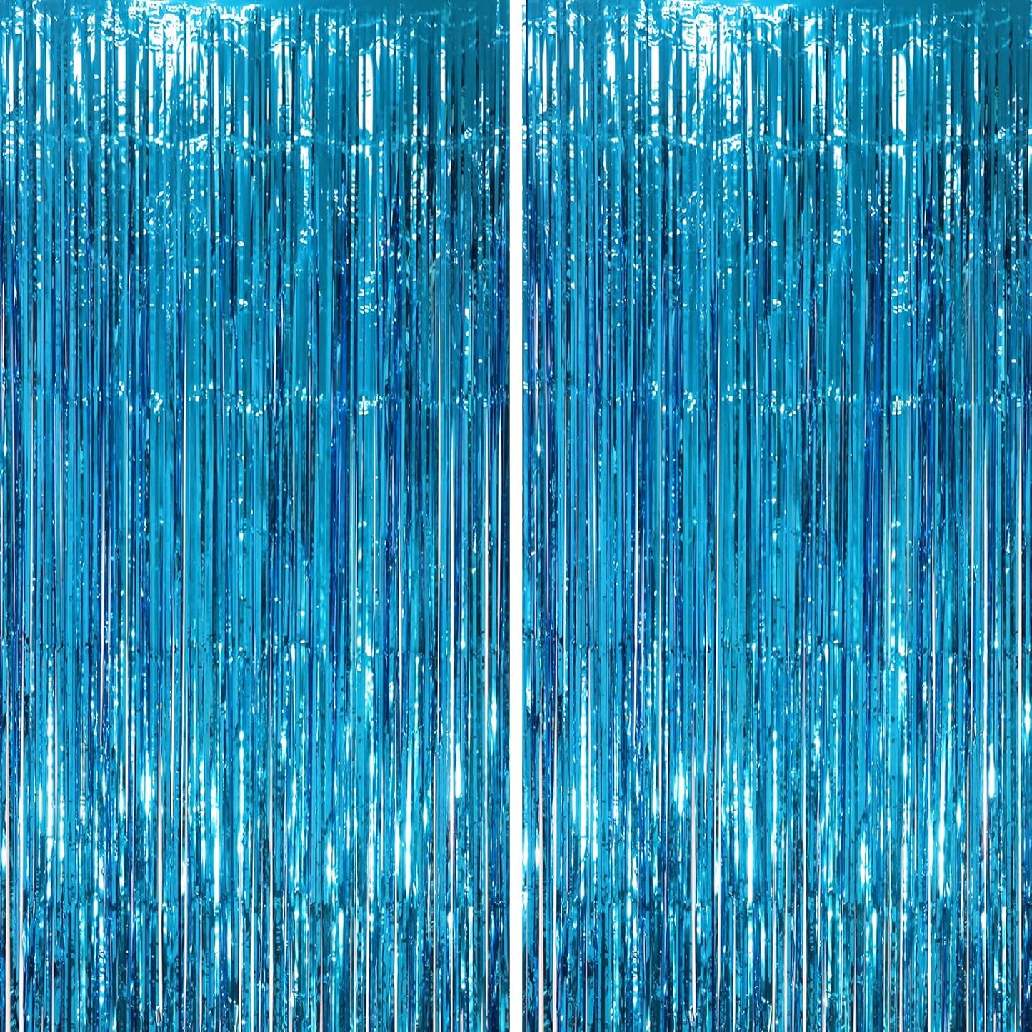 2 Pack Retro Blue Foil Fringe Backdrop Curtains, Tinsel Streamers Party Decorations, Fringe Backdrop, Door Shimmer for Retro Theme Party