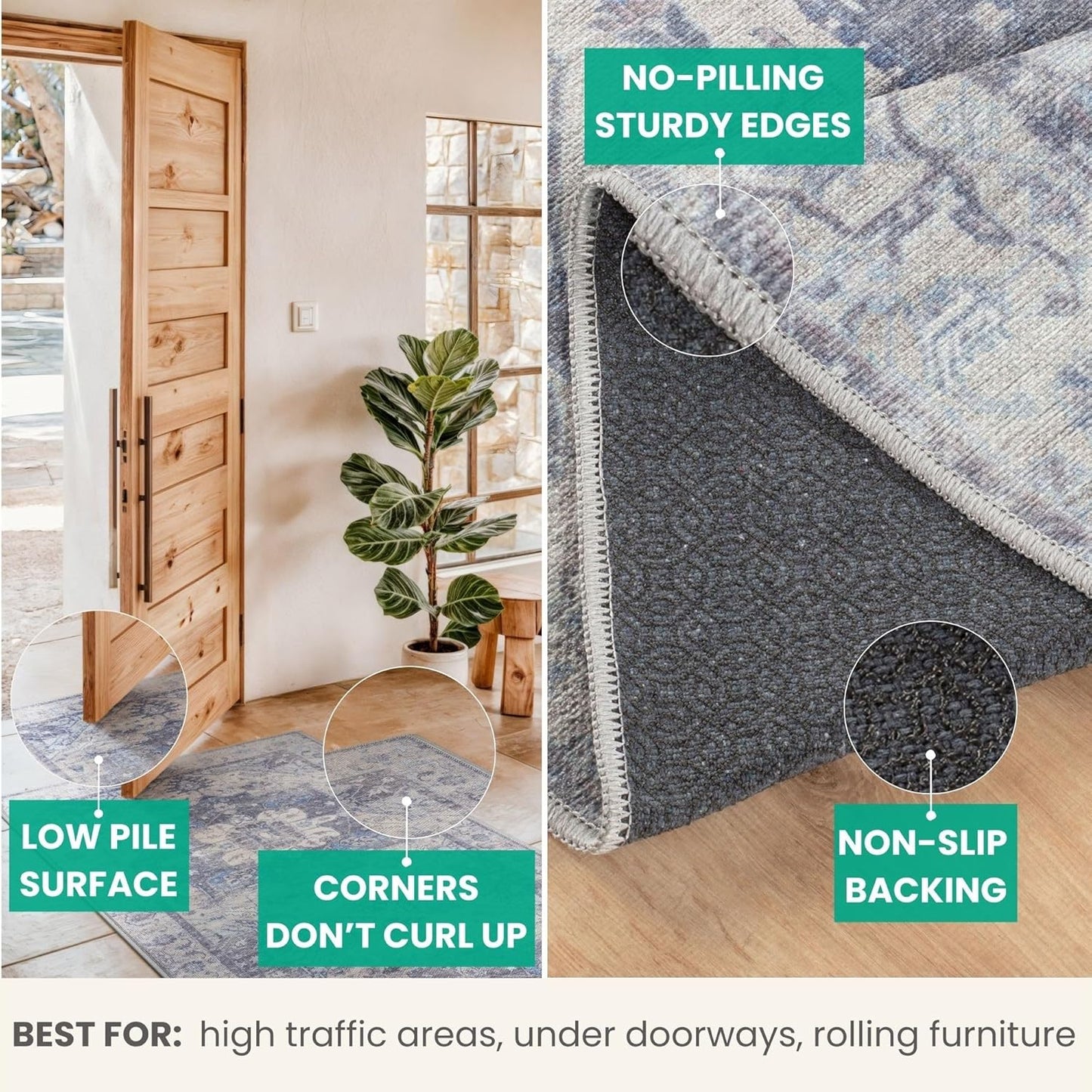 Bloom Rugs Washable Non-Slip 9' x 12' Rug - Blue/Sand Traditional Medallion Area Rug for Living Room, Bedroom, Dining Room, and Kitchen - Exact Size: 9' x 12'