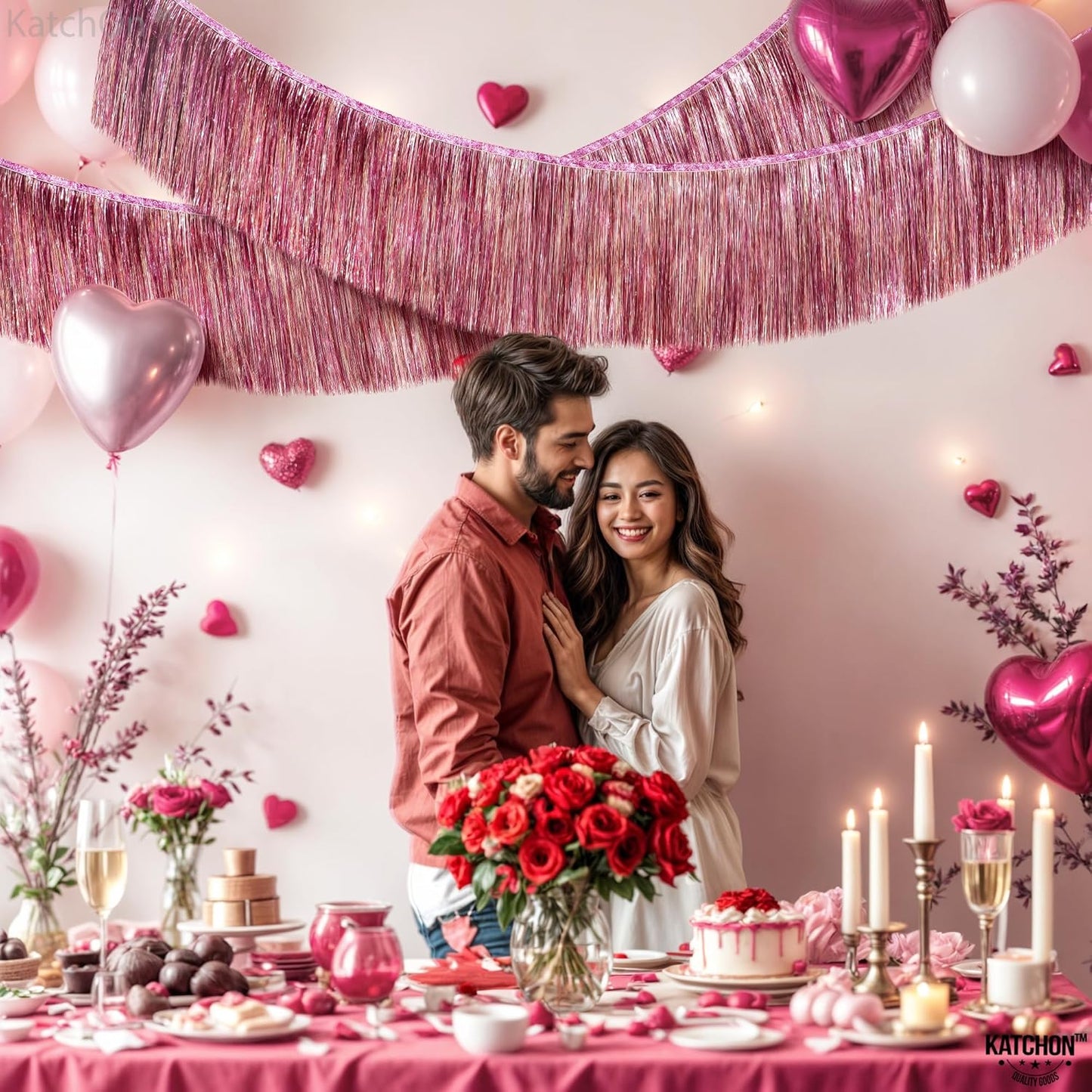 KatchOn, XtraLarge Pink Fringe Banner - 6.5 Ft,Pack of 2 | Fringe Garland, Pink Streamers for Birthday,Gender Reveal, Bachelorette Party Decorations | Flamingo Party Decorations