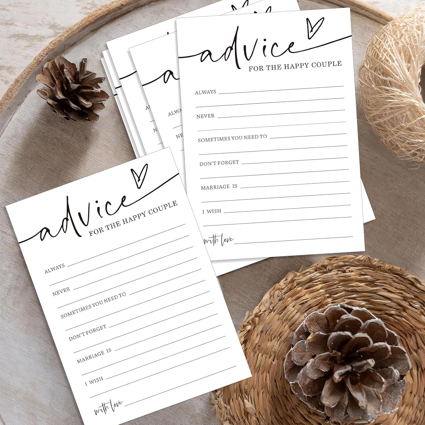 Wedding Advice Cards - Advice and Wishes for the Newlyweds Mr and Mrs Bride & Groom Perfect for Bridal Shower Wedding Games and Guest Book Alternative Pack of 25 Minimalist White 5x7 Inch Cards - A10