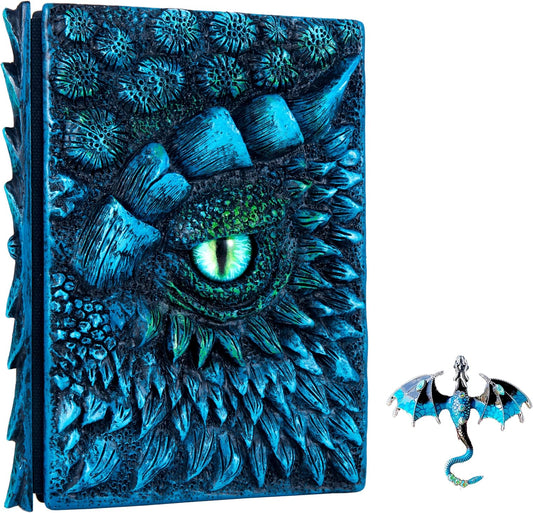 3D Dragon Eye Embossed Journal,Resin Engraving Notebook,Dnd notebook for Dragon Lovers ，Blank Paper,Hardcover Travel Notepad for Writing,Sketchbook,Collection,Gift,Decoration A4 and A5 Size (A5-Blue
