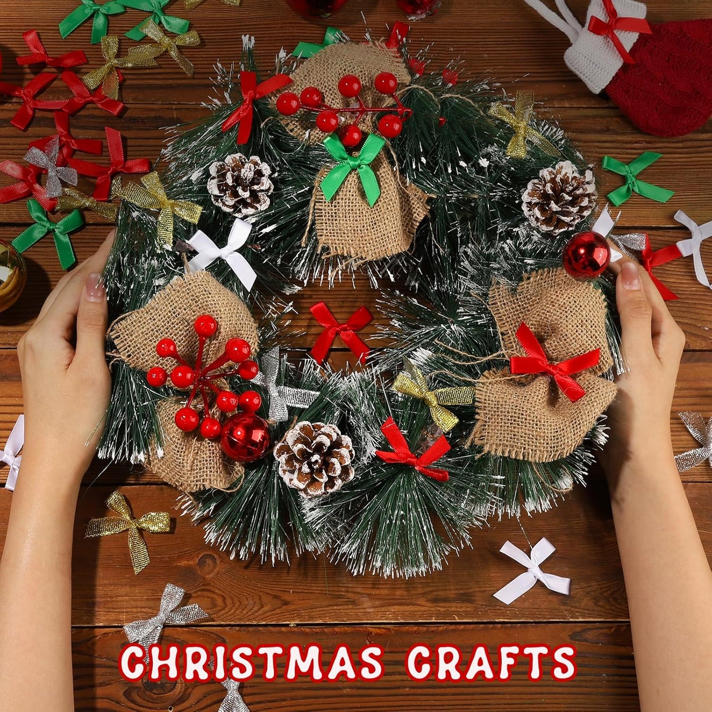 YGDZ Mini Bow Gift Wrapping Ribbons - 50 Pack, 5 Colors (Red, Green, Silver, Gold, White), Small Bow Ornaments for Crafts, Tree Decor & Gifts