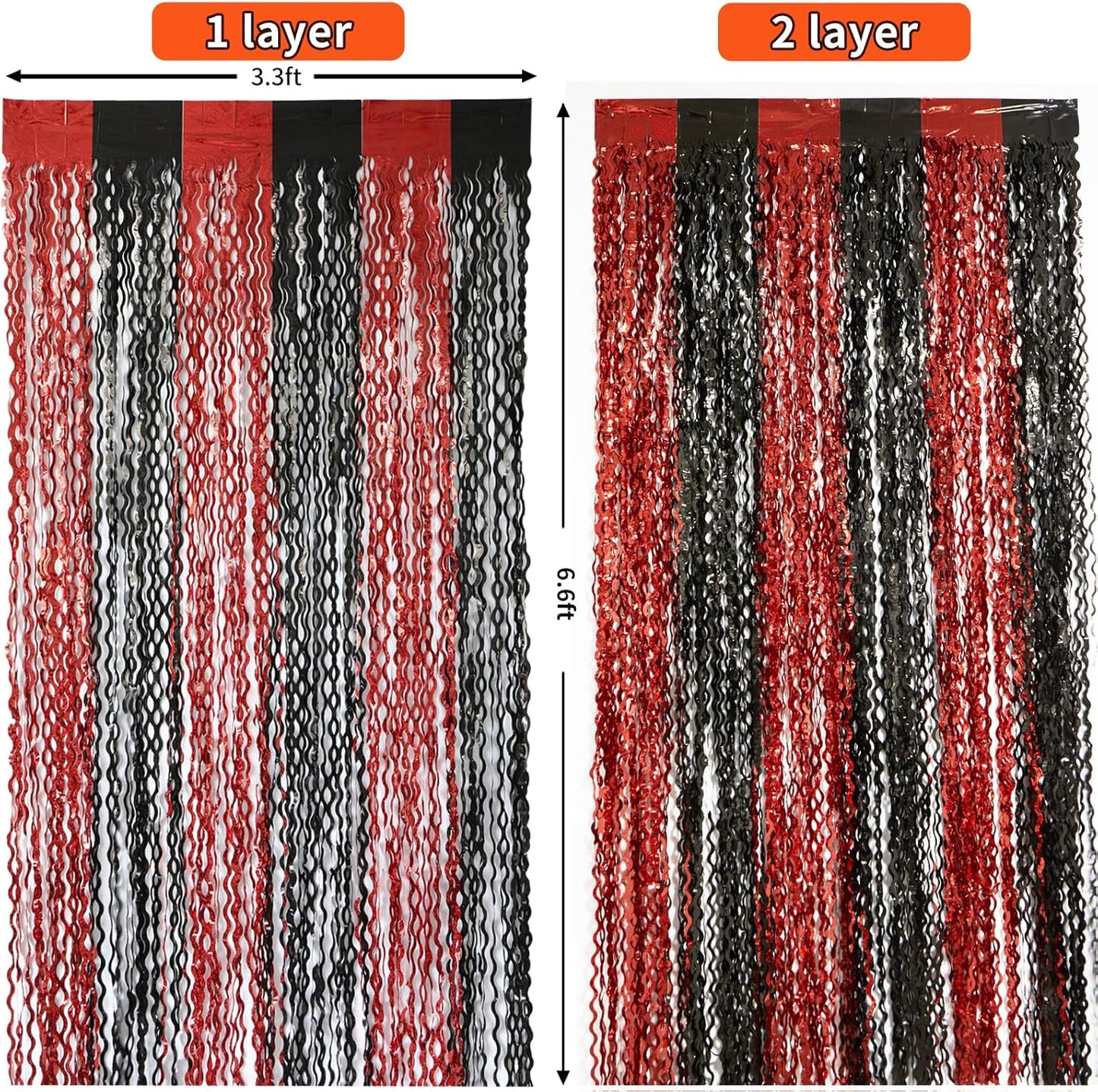 4 Pack Sparkle Red and Black Fringe Curtain - 3.3x6.6 Feet Tinsel Streamer for Birthday Decorations | Halloween Decorations | Casino Theme Party Decorations | Red Carpet