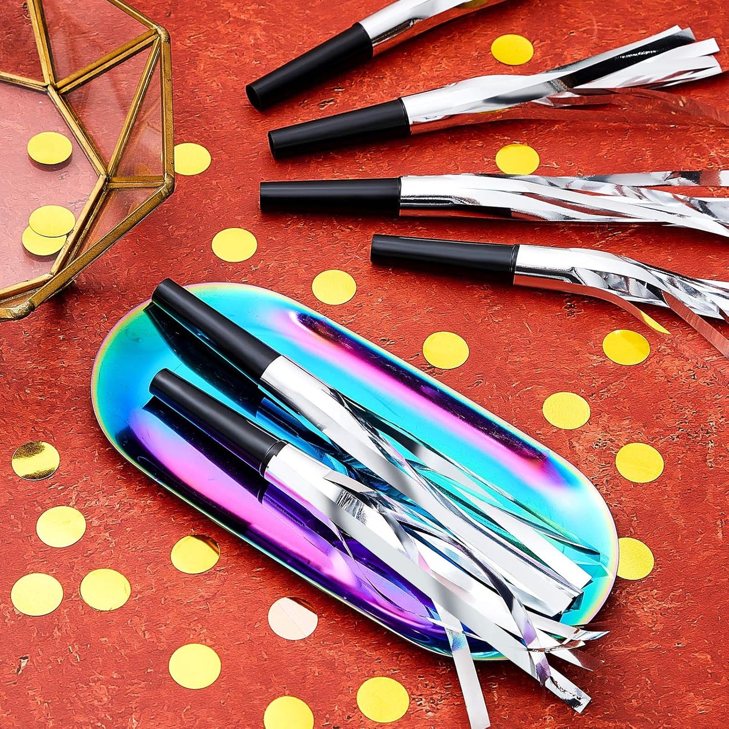 200 Pcs Party Blowers Noise Makers Party Horns Blowout Clappers Noisemakers for Halloween Christmas Birthday Sporting Party New Year's Eve Party Supplies 2025(Black Silver)