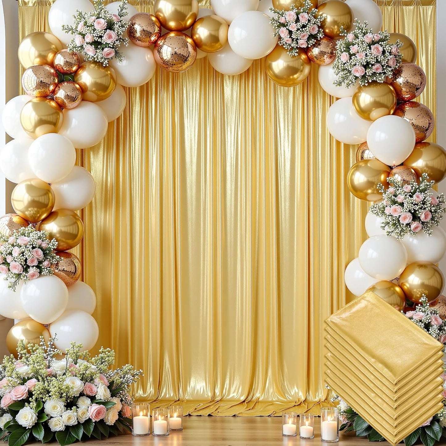 40x10 ft Wrinkle Free Gold Sequin Backdrop Curtain for Parties,Thick Not Fall Glitter Wedding Backdrop Drapes,8 Panels 5x10ft Shimmer Photo Wall Back Drop Cloth for Graduation Photography Background