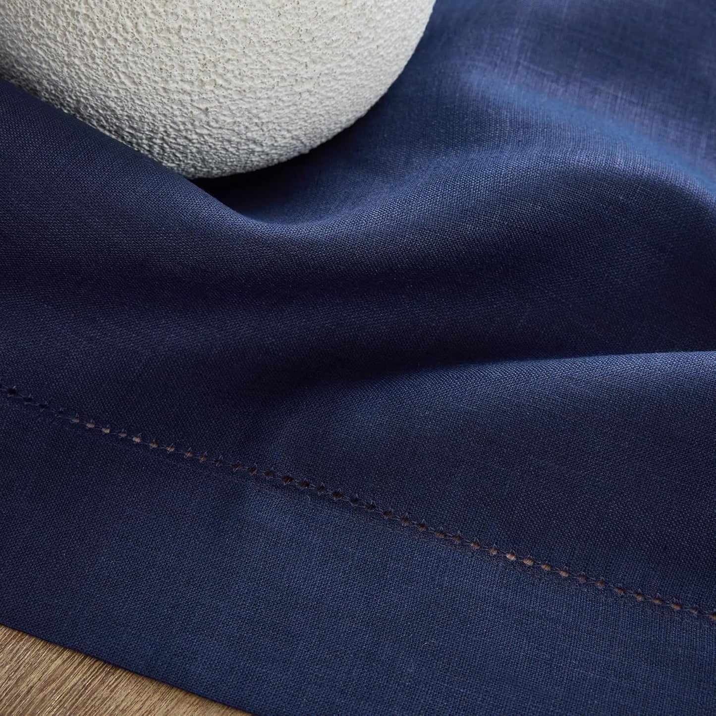 Solino Home Linen Navy Blue Tablecloth 60 x 144 Inch - Classic Hemstitch, 100% Pure Linen Rectangular Tablecloth - Machine Washable Table Cloth for Fall, Autumn, Thanksgiving, Christmas, Holiday