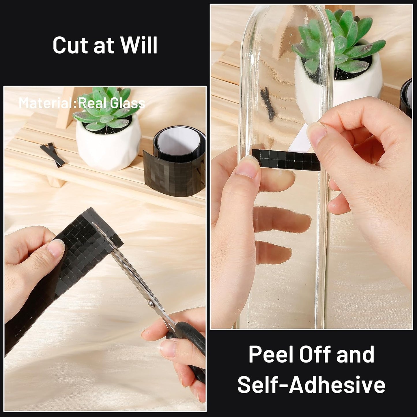 PP OPOUNT 2360 PCS Disco Tiles, 5 x 5 mm Self-Adhesive Disco Ball Stickers, Real Glass Mirror Tiles for Crafts, DIY Disco Ball, Photo Frame, Art Collage, Indoor Decor (Black)