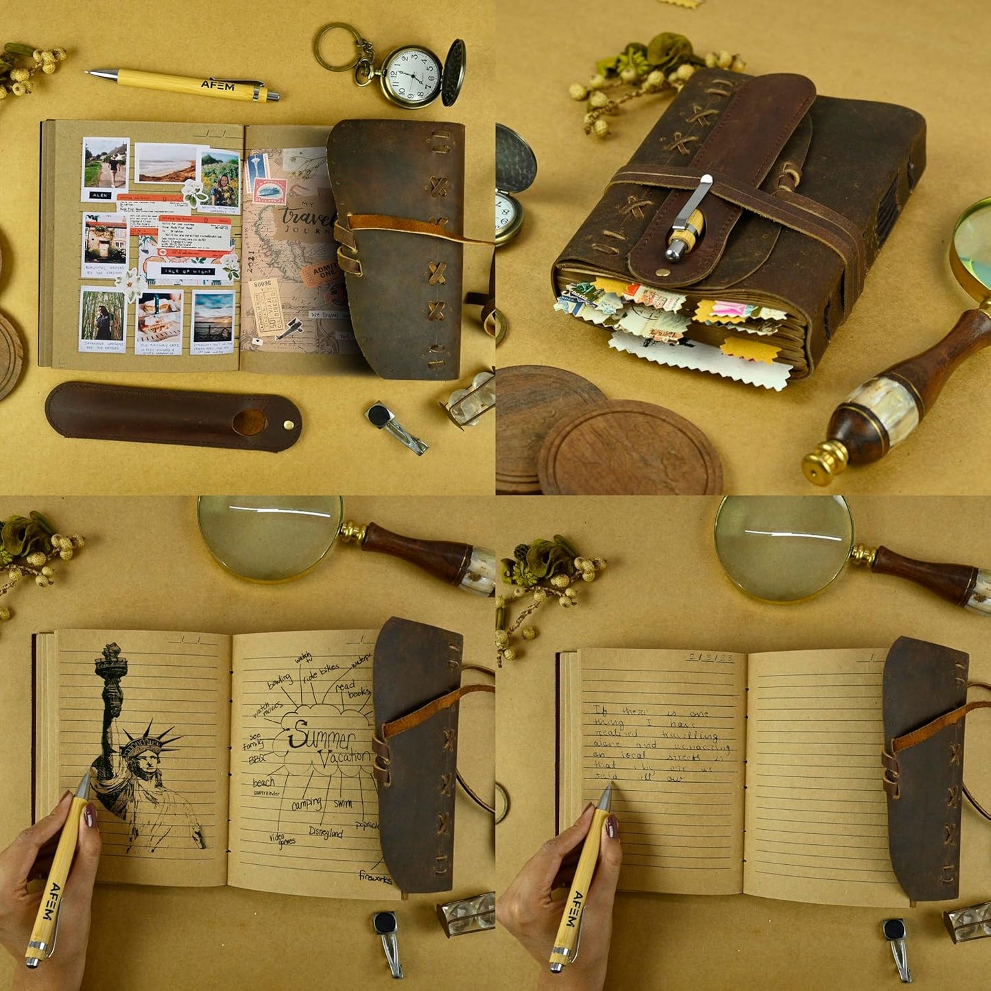 Small Leather Bound Journal with 290 Lined Pages – Handmade Vintage Writing Notebook, Travel Diary & Sketchbook for Women and Men