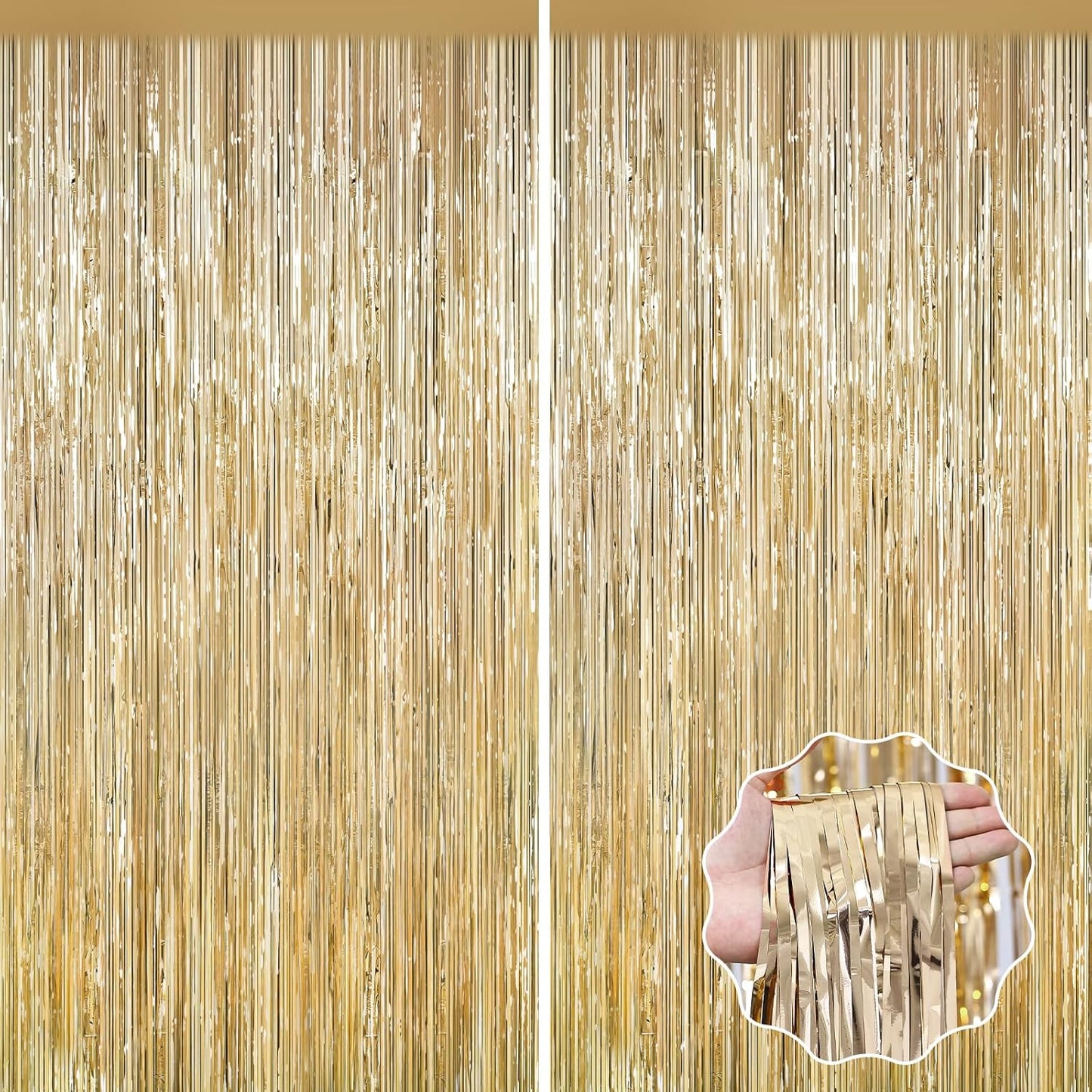 2Pack Champagne Gold Backdrop Birthday Decorations Foil Curtain Backdrop Gold Streamers Dance Party Decors Photo Booth Props for Bachelorette Decors Christmas Halloween New Years Eve Party Supplies