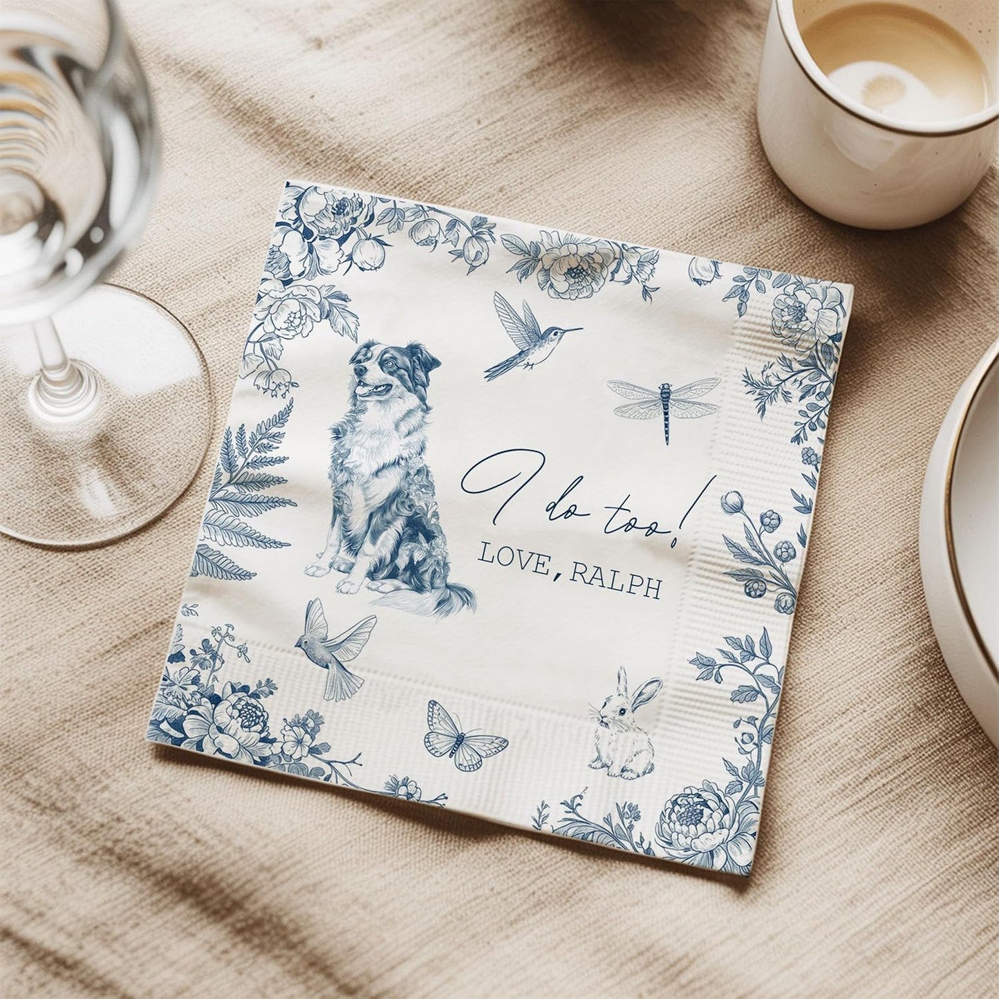 Luxury Personalized Dog Wedding Napkins, Custom Wedding Cocktail Napkins, Cocktail Bar Napkin For Reception, Napkin for Pet Lovers, Anniversary, Bridal, Engagement Party, Bridal Shower