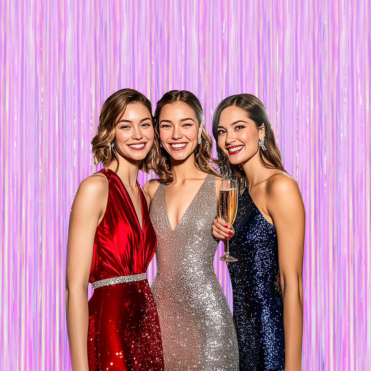 BTSD-home 4 Pack Iridescent Transparent Purple Foil Fringe Curtain, Metallic Photo Booth Tinsel Backdrop Door Curtains for Wedding Birthday Baby Shower Bachelorette Party Decorations(8ft x 3ft)