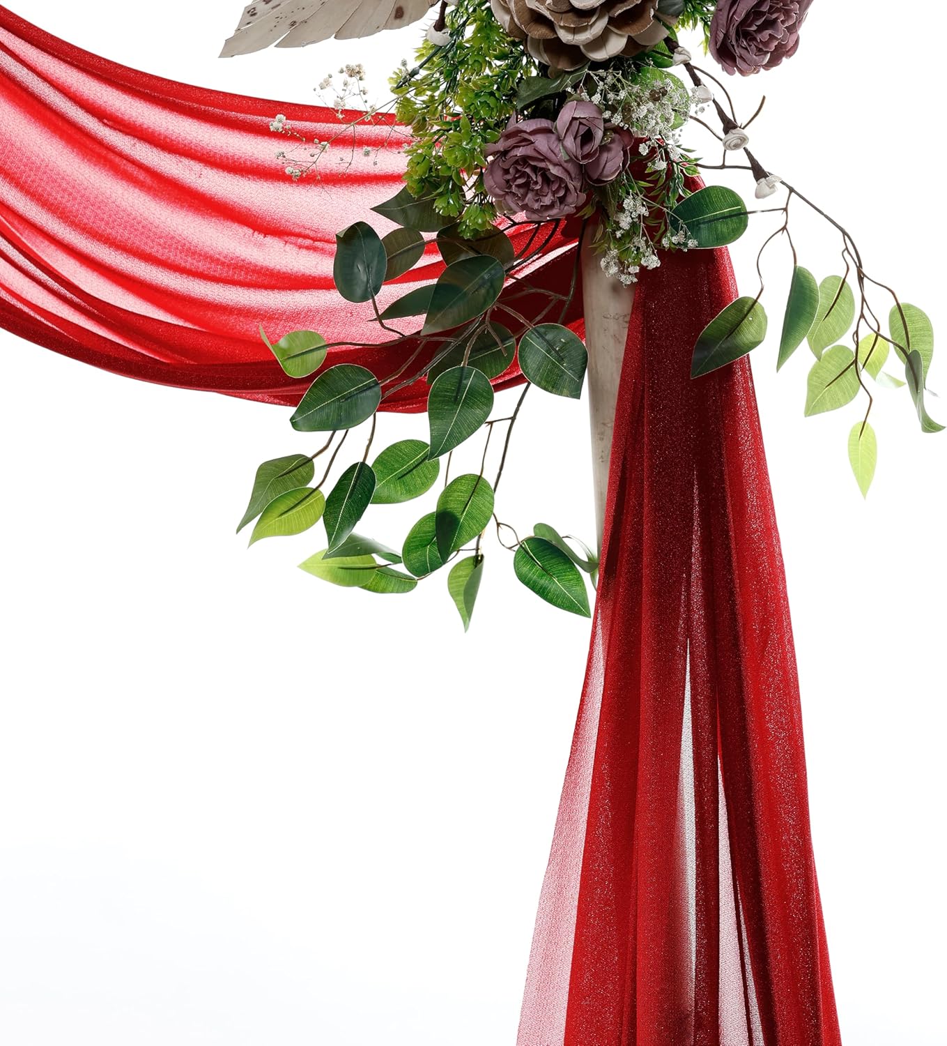 VDS Pack of 2 Panel (30 Inch X 40 Feet) Wedding Arch Draping Fabric Sheer Chiffon Fabric Drapery for Wedding Ceremony Reception Swag Backdrop Canopy Chuppah ARBO Altars Decoration (Apple Red)