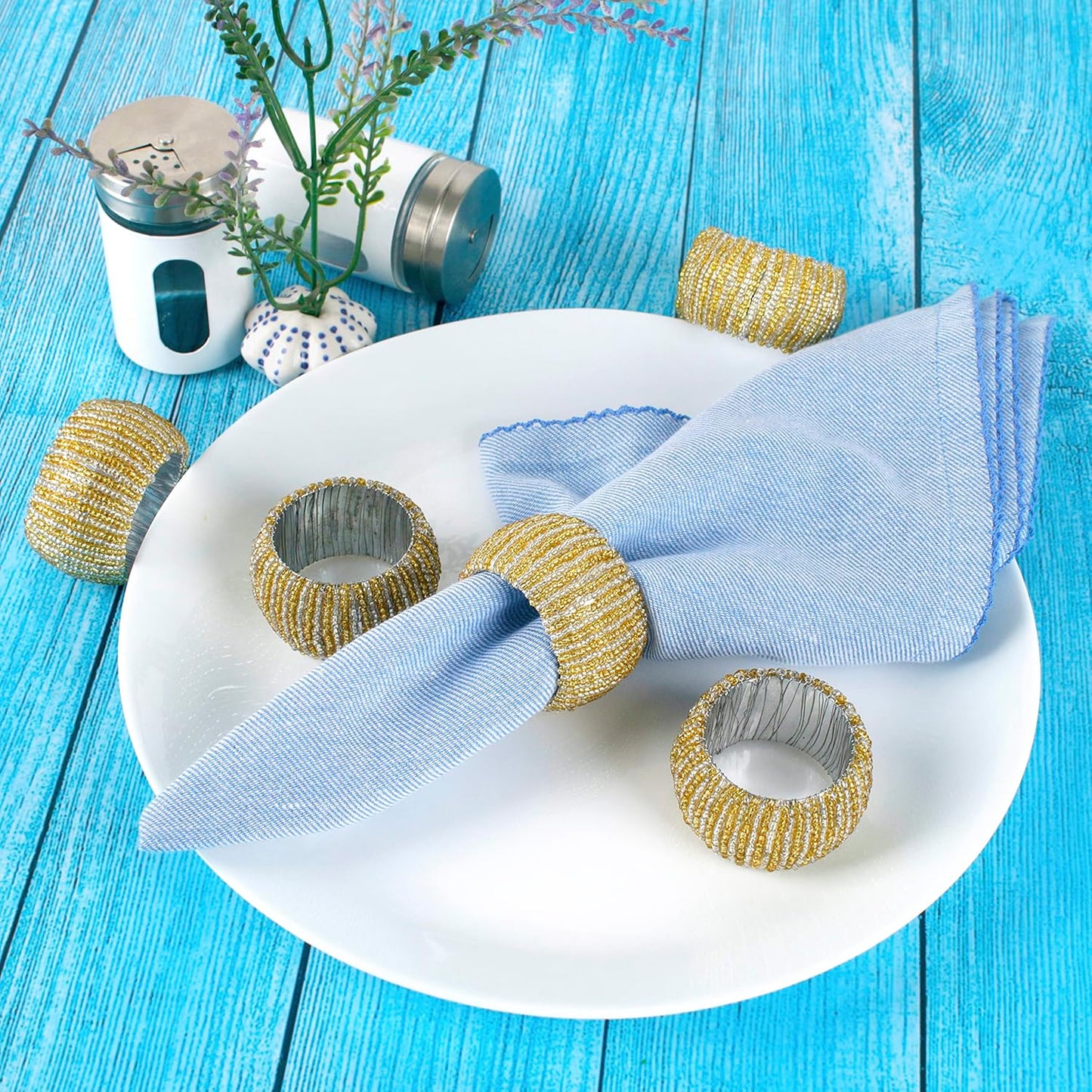 Decorative Beaded Napkin Rings Set of 12 - Rhinestone Serviette Holder for Table Décor, Christmas, Thanksgiving, Weddings, Parties, Artisan Festive Luxury Dining Napkin Holders (Yellow) - CLEENTABLE